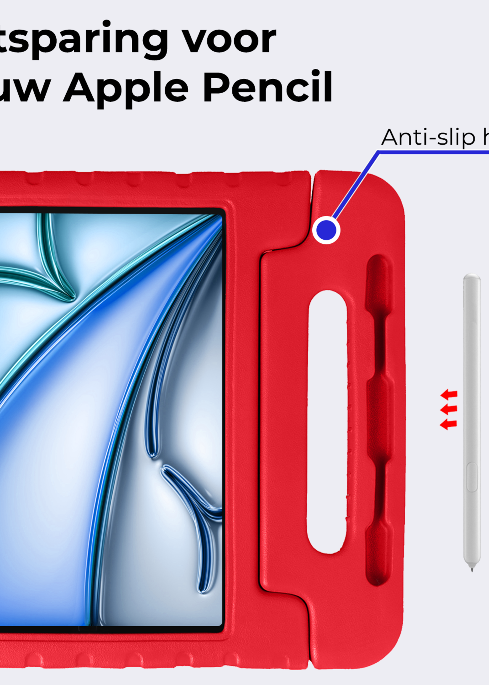 BTH Kinderhoes Geschikt voor iPad Air 6 (11 inch) Hoes Kinder Hoesje Kids Case Cover Kidsproof - Hoesje Geschikt voor iPad Air 2024 (11 inch) Hoesje Kinder Hoes - Rood