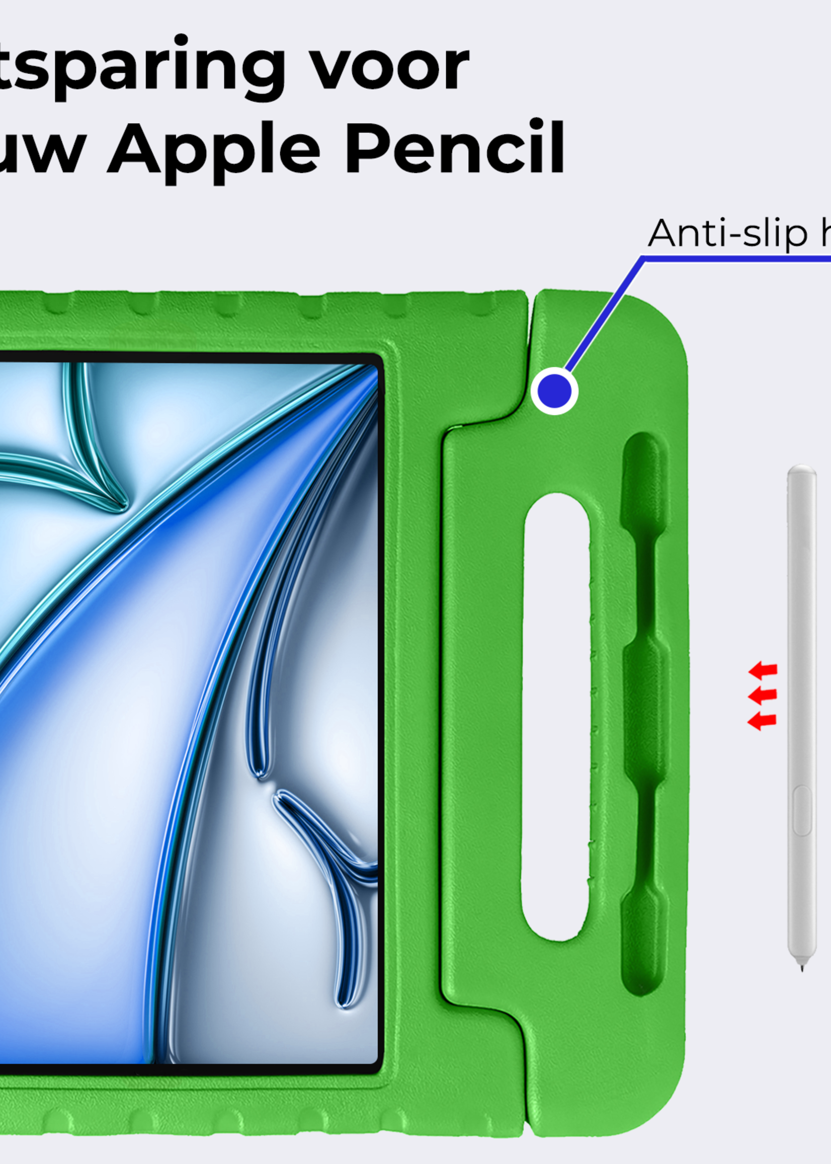 BTH Kinderhoes Geschikt voor iPad Air 6 (11 inch) Hoes Kinder Hoesje Kids Case Cover Kidsproof - Hoesje Geschikt voor iPad Air 2024 (11 inch) Hoesje Kinder Hoes - Groen