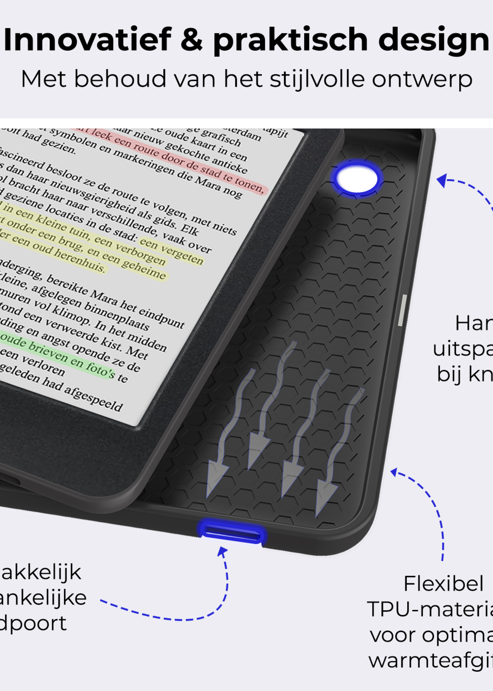 BTH Hoesje Geschikt voor Kobo Clara Colour Hoesje Luxe Bescherm Case - Hoes Geschikt voor Kobo Clara Colour Hoes Book Cover - Donkerblauw