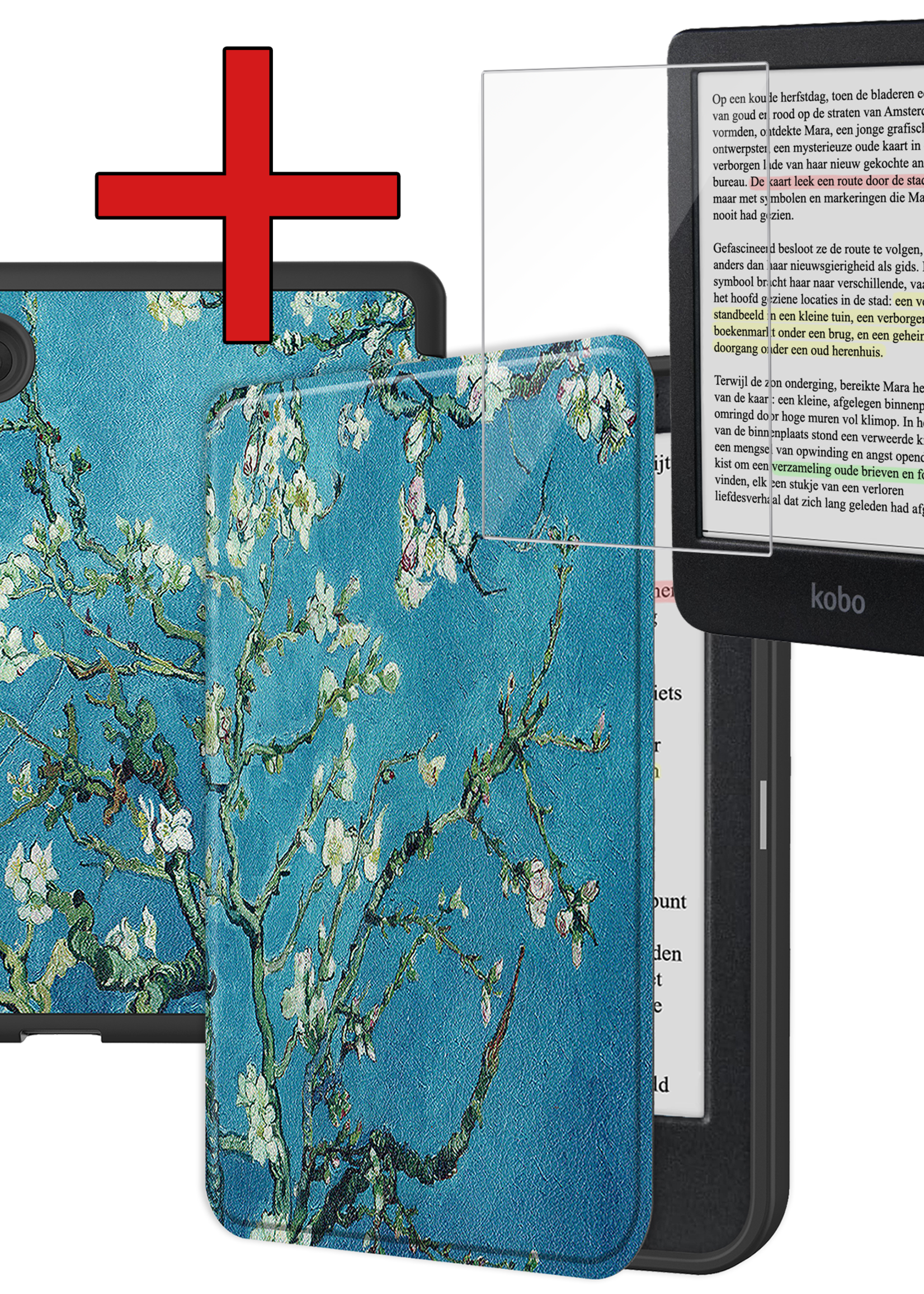 BTH Hoesje Geschikt voor Kobo Clara Colour Hoesje Luxe Bescherm Case Met Screenprotector - Hoes Geschikt voor Kobo Clara Colour Hoes Book Cover - Bloesem