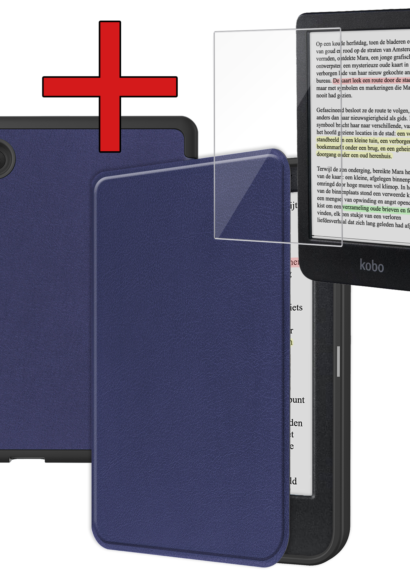 BTH Hoesje Geschikt voor Kobo Clara Colour Hoesje Luxe Bescherm Case Met Screenprotector - Hoes Geschikt voor Kobo Clara Colour Hoes Book Cover - Donkerblauw