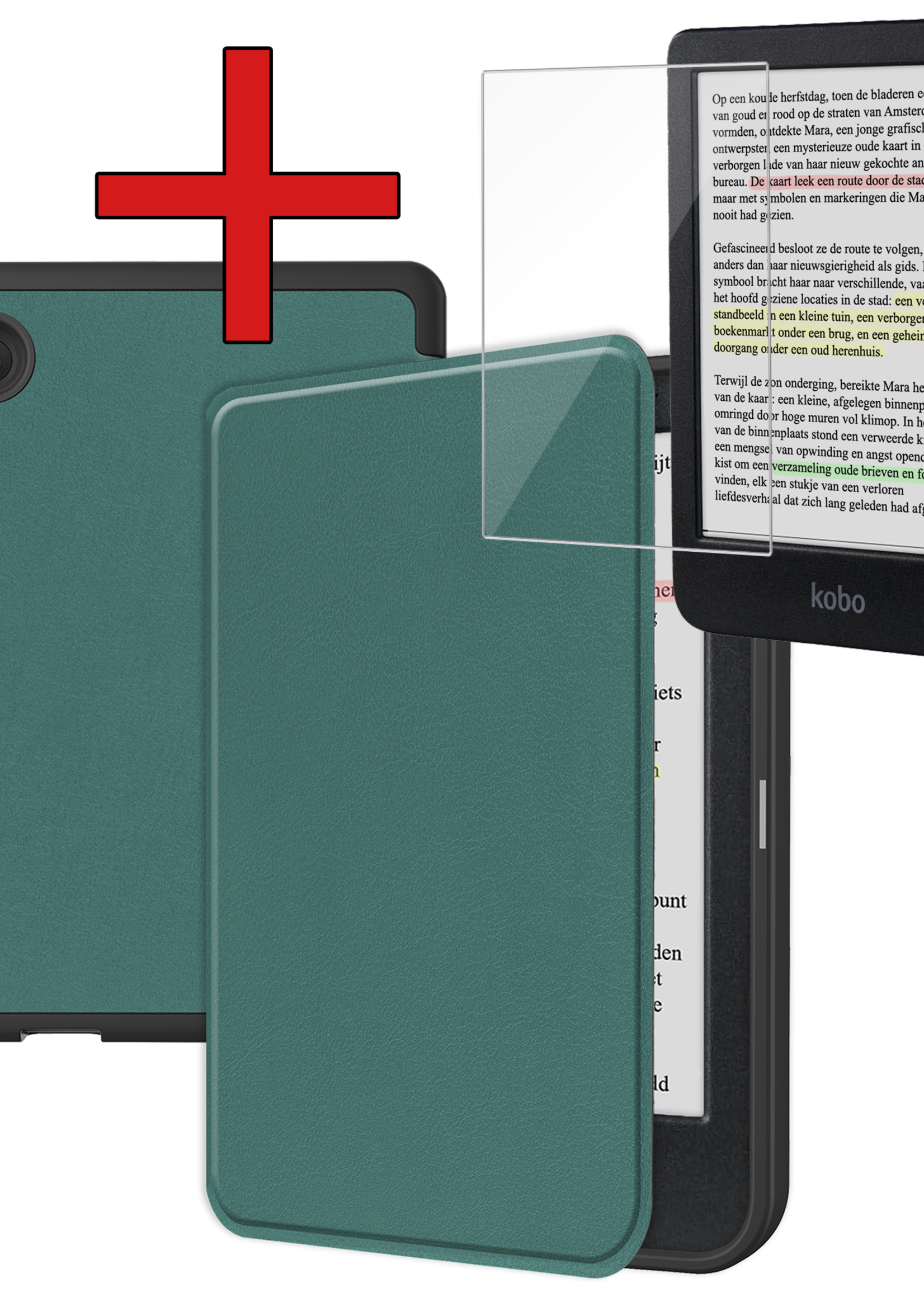 BTH Hoesje Geschikt voor Kobo Clara Colour Hoesje Luxe Bescherm Case Met Screenprotector - Hoes Geschikt voor Kobo Clara Colour Hoes Book Cover - Donkergroen