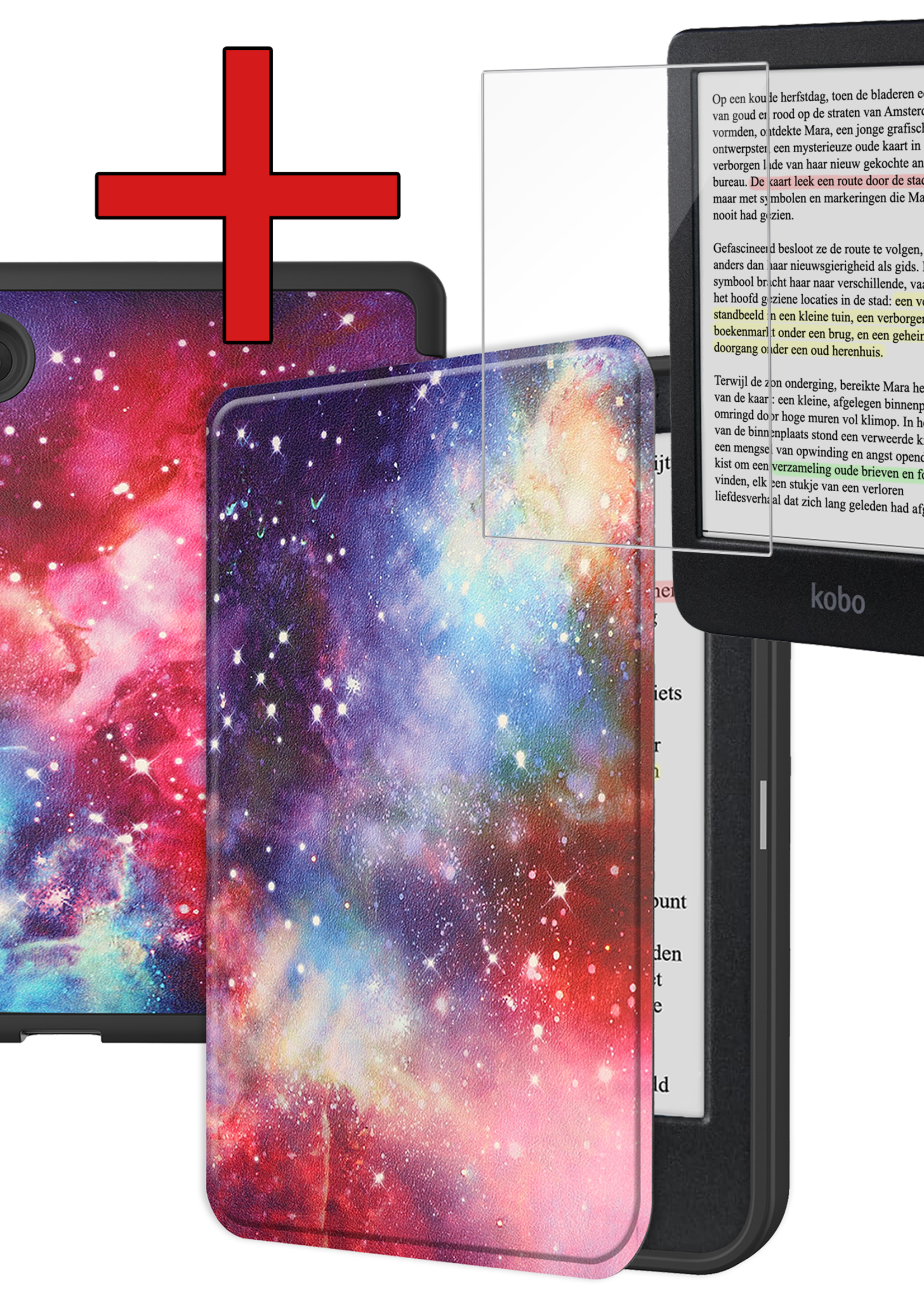 BTH Hoesje Geschikt voor Kobo Clara Colour Hoesje Luxe Bescherm Case Met Screenprotector - Hoes Geschikt voor Kobo Clara Colour Hoes Book Cover - Galaxy