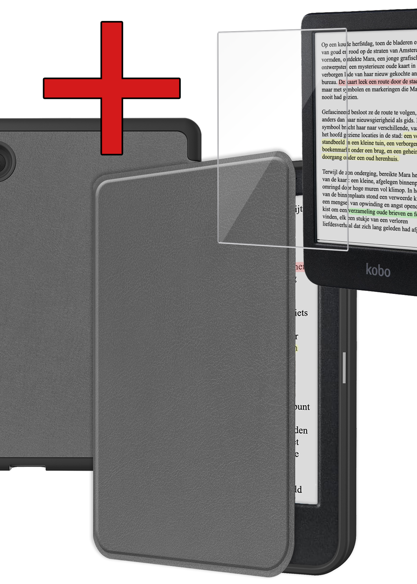 BTH Hoesje Geschikt voor Kobo Clara Colour Hoesje Luxe Bescherm Case Met Screenprotector - Hoes Geschikt voor Kobo Clara Colour Hoes Book Cover - Grijs