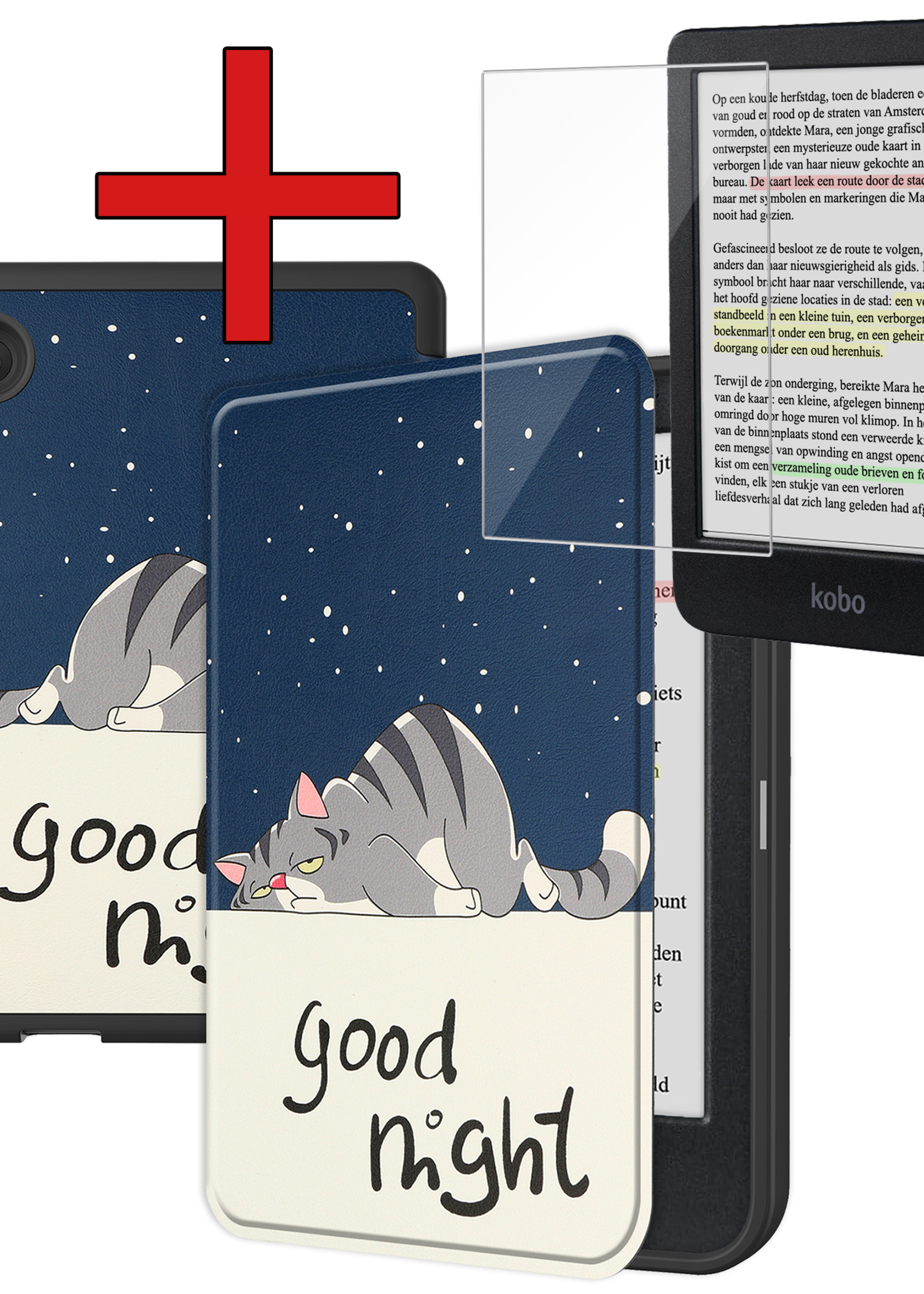 BTH Hoesje Geschikt voor Kobo Clara Colour Hoesje Luxe Bescherm Case Met Screenprotector - Hoes Geschikt voor Kobo Clara Colour Hoes Book Cover - Kat