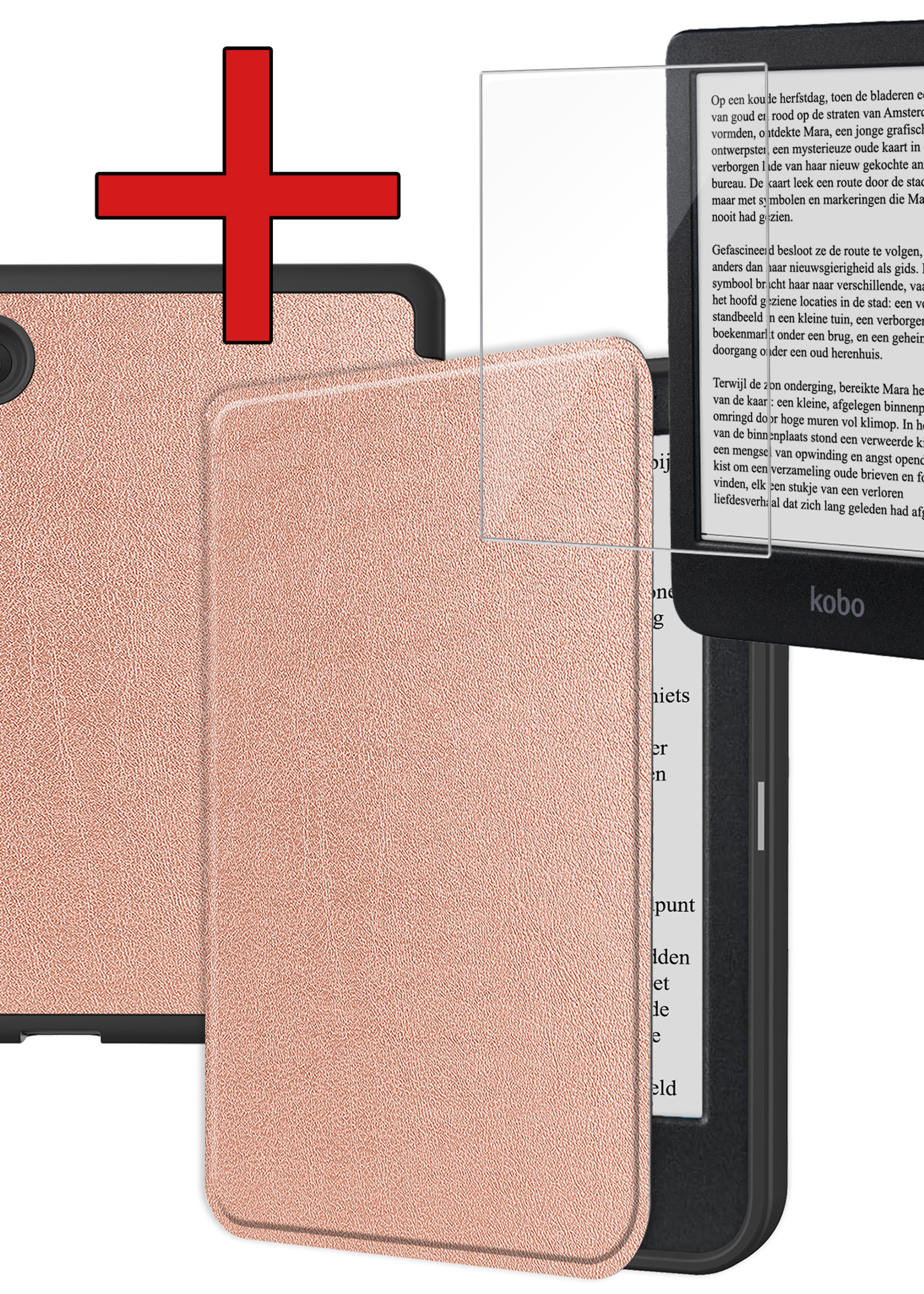 BTH Hoesje Geschikt voor Kobo Clara BW Hoesje Luxe Bescherm Case Met Screenprotector - Hoes Geschikt voor Kobo Clara BW Hoes Book Cover - Rosé Goud