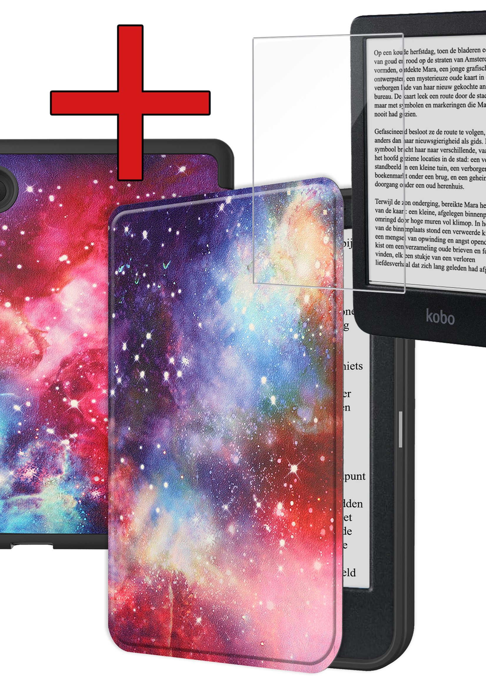 BTH Hoesje Geschikt voor Kobo Clara BW Hoesje Luxe Bescherm Case Met Screenprotector - Hoes Geschikt voor Kobo Clara BW Hoes Book Cover - Galaxy