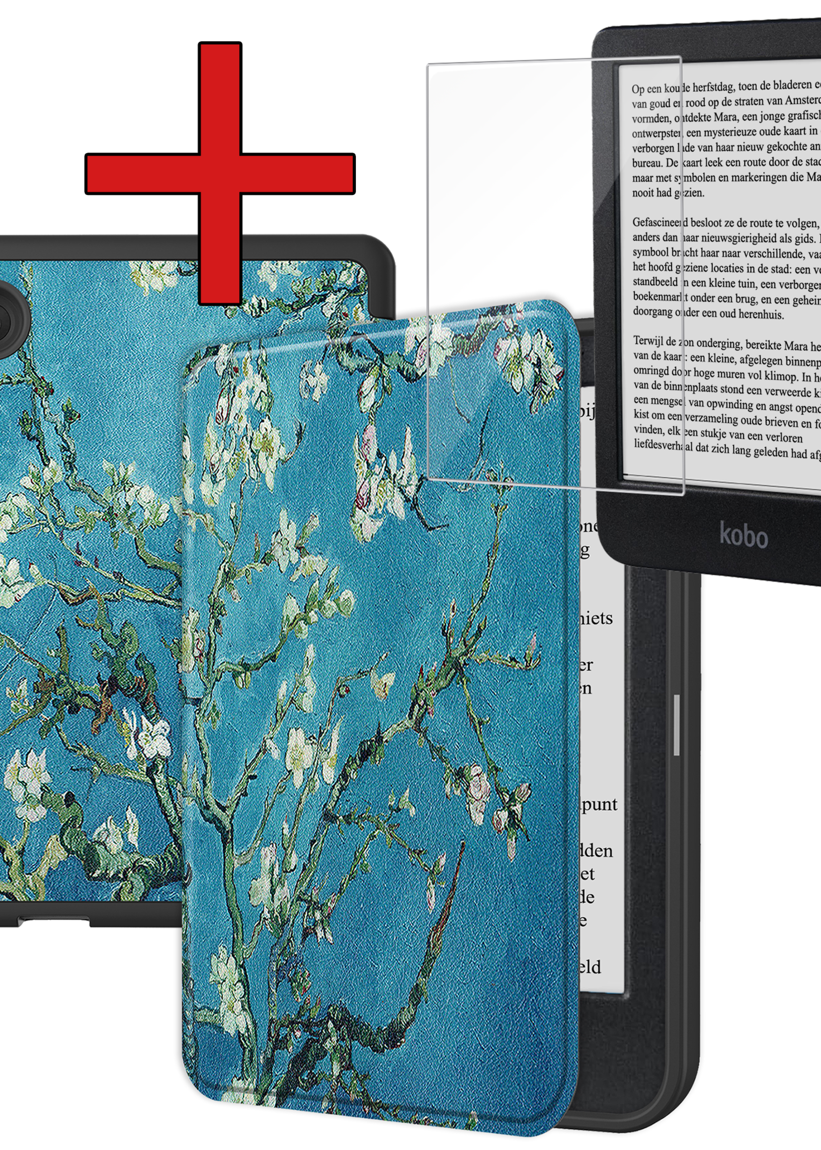 BTH Hoesje Geschikt voor Kobo Clara BW Hoesje Luxe Bescherm Case Met Screenprotector - Hoes Geschikt voor Kobo Clara BW Hoes Book Cover - Bloesem