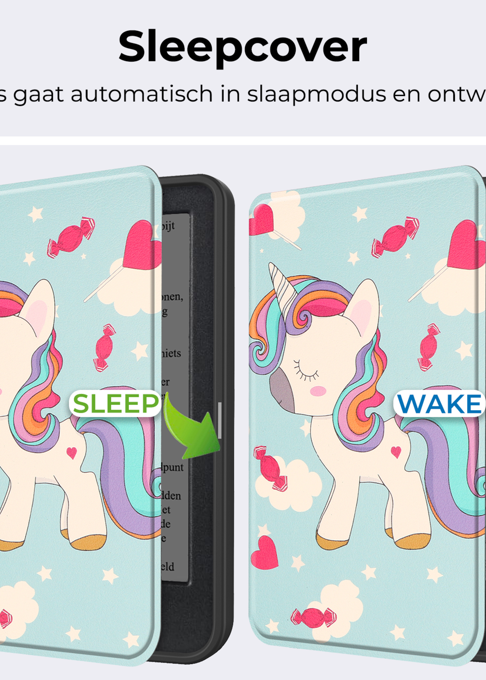 BTH Hoesje Geschikt voor Kobo Clara BW Hoesje Luxe Bescherm Case - Hoes Geschikt voor Kobo Clara BW Hoes Book Cover - Eenhoorn