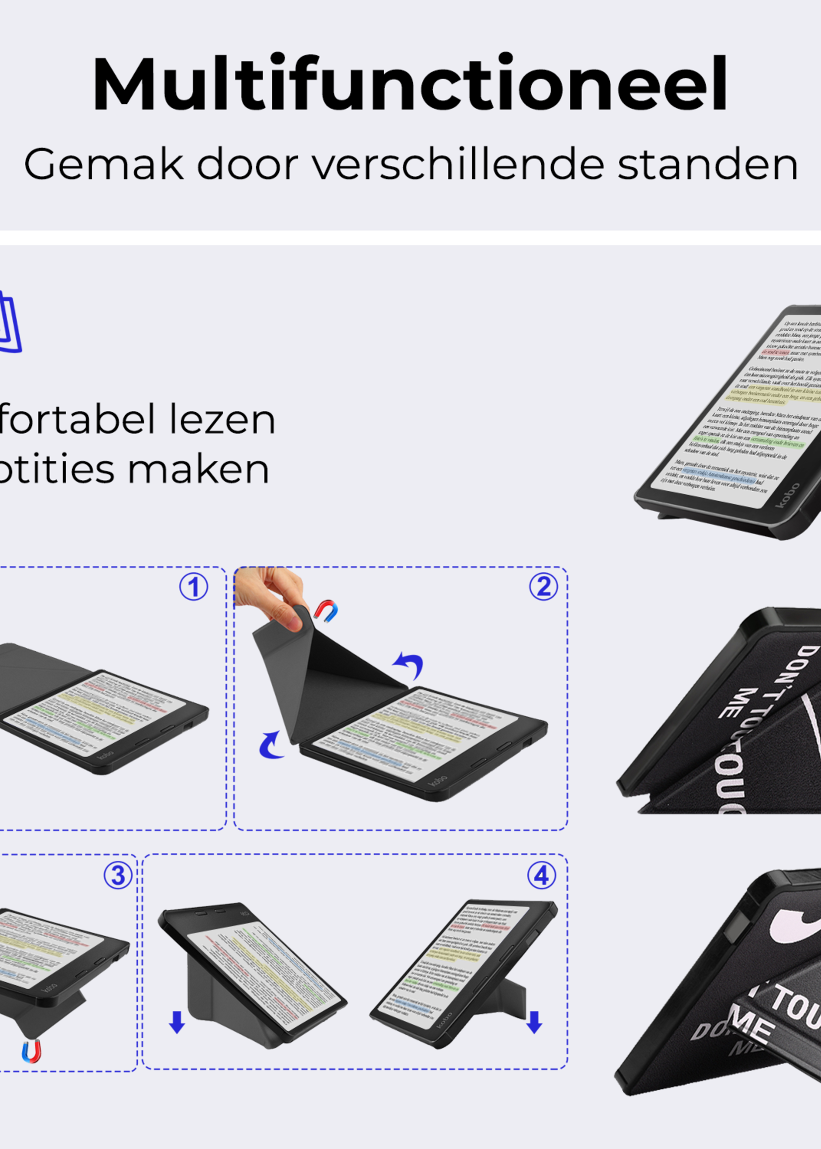 BTH Hoesje Geschikt voor Kobo Libra Colour Hoesje Trifold Bescherm Case - Hoes Geschikt voor Kobo Libra Colour Hoes Book Cover - Don't Touch Me