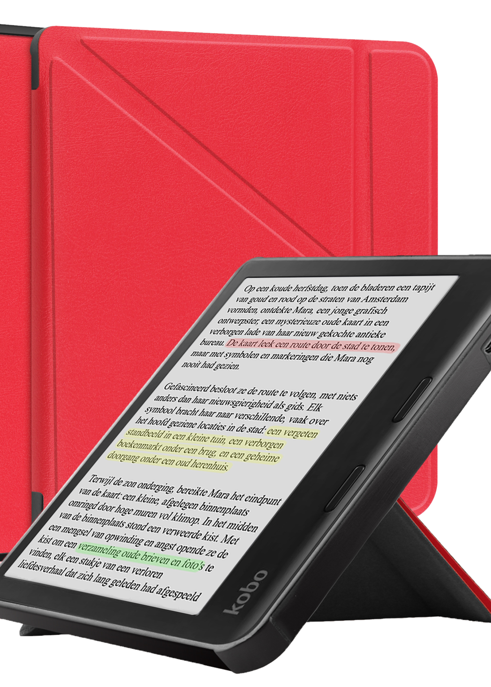 BTH Hoesje Geschikt voor Kobo Libra Colour Hoesje Trifold Bescherm Case - Hoes Geschikt voor Kobo Libra Colour Hoes Book Cover - Rood