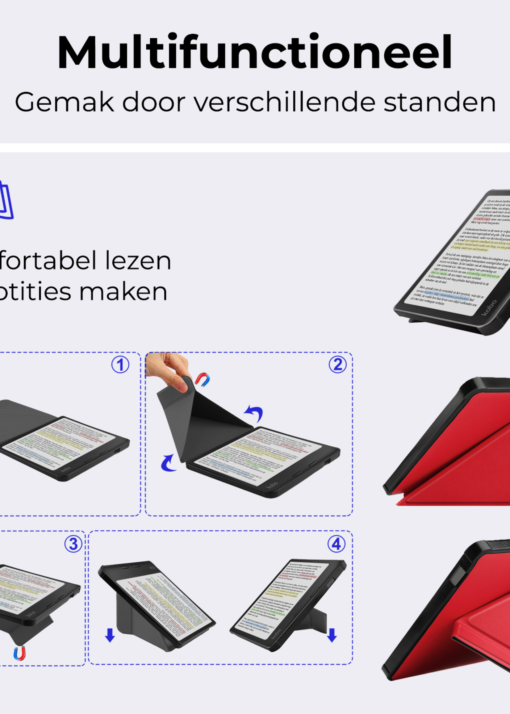 BTH Hoesje Geschikt voor Kobo Libra Colour Hoesje Trifold Bescherm Case - Hoes Geschikt voor Kobo Libra Colour Hoes Book Cover - Rood