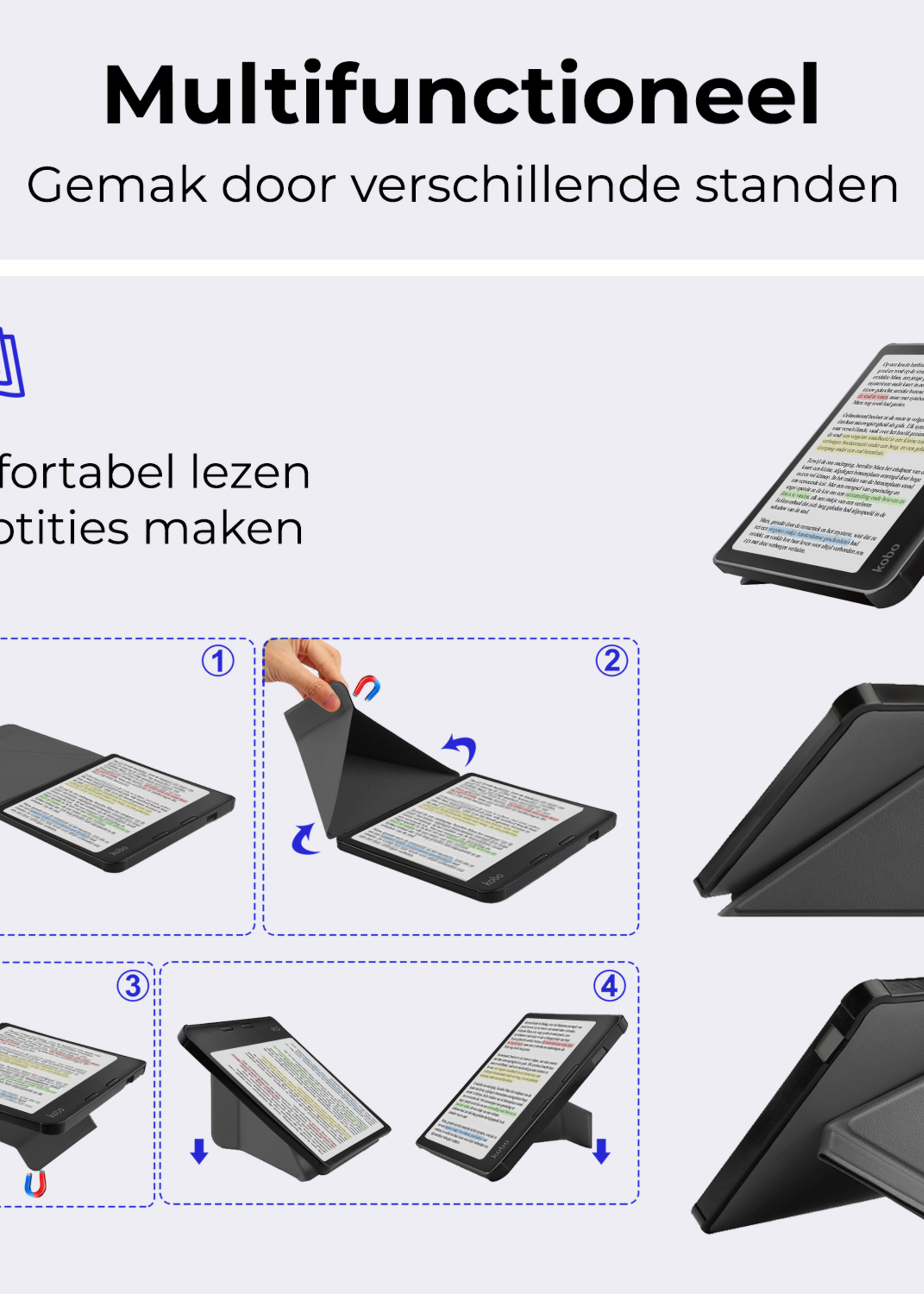 BTH Hoesje Geschikt voor Kobo Libra Colour Hoesje Trifold Bescherm Case - Hoes Geschikt voor Kobo Libra Colour Hoes Book Cover - Grijs