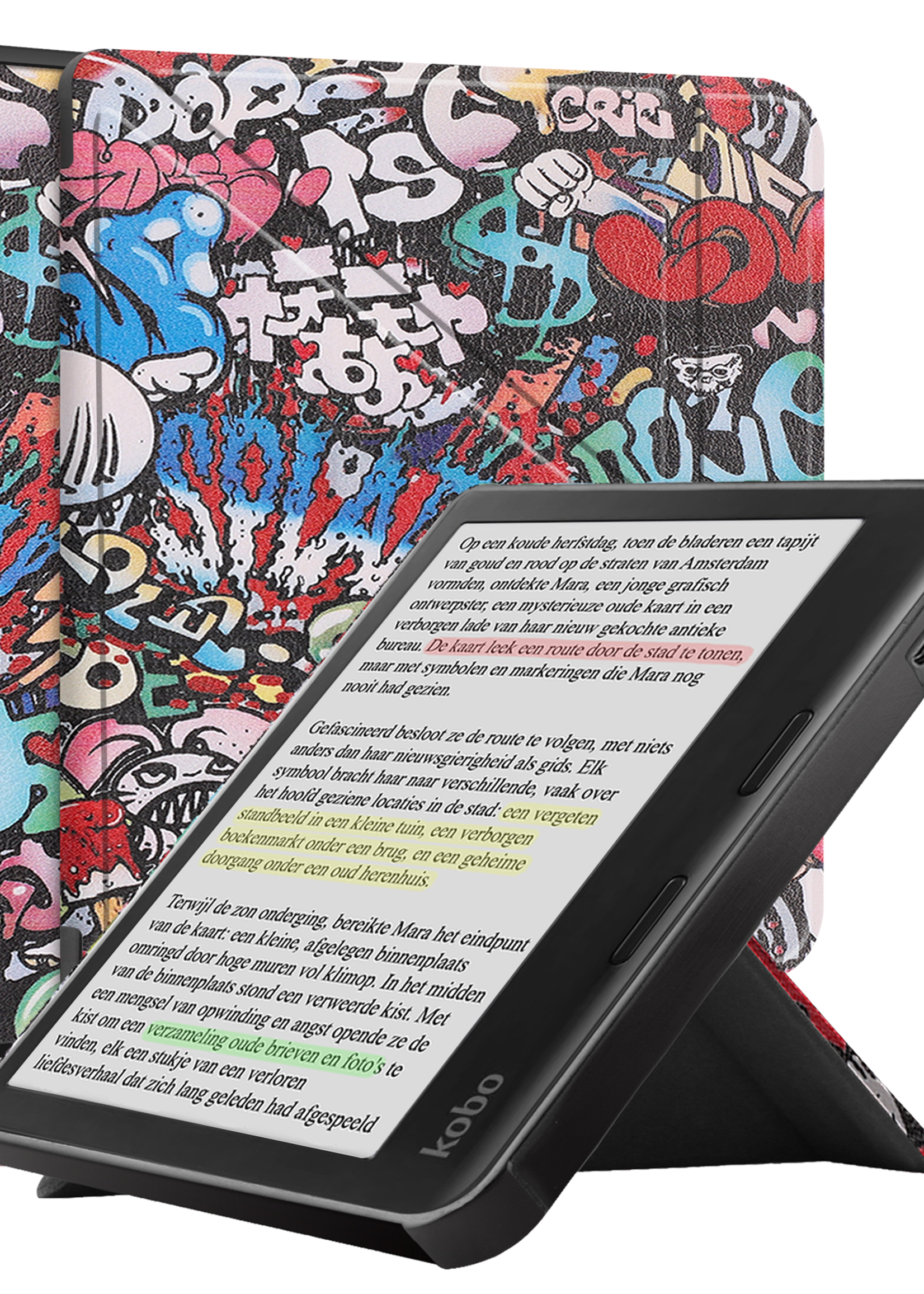 BTH Hoesje Geschikt voor Kobo Libra Colour Hoesje Trifold Bescherm Case - Hoes Geschikt voor Kobo Libra Colour Hoes Book Cover - Graffity
