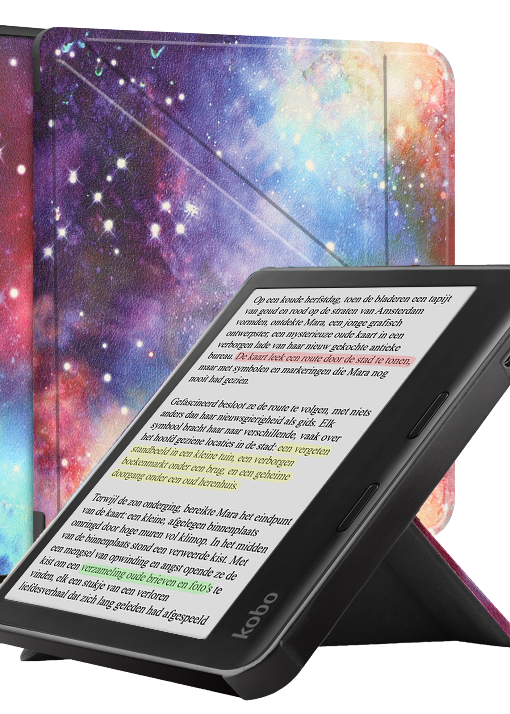 BTH Hoesje Geschikt voor Kobo Libra Colour Hoesje Trifold Bescherm Case - Hoes Geschikt voor Kobo Libra Colour Hoes Book Cover - Galaxy