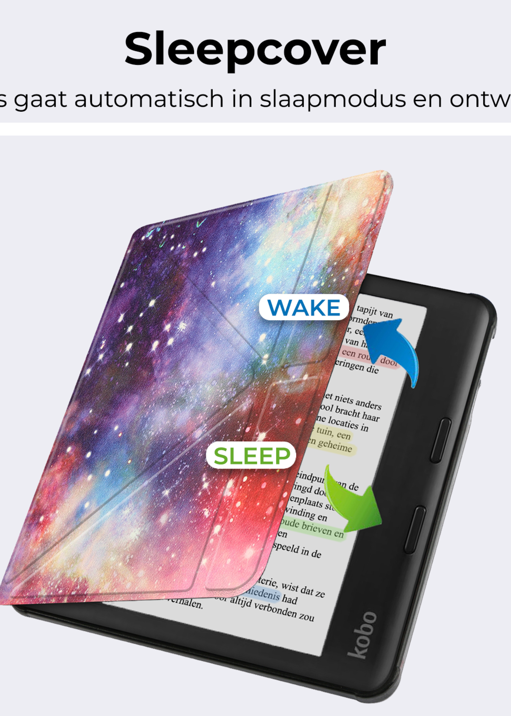 BTH Hoesje Geschikt voor Kobo Libra Colour Hoesje Trifold Bescherm Case - Hoes Geschikt voor Kobo Libra Colour Hoes Book Cover - Galaxy