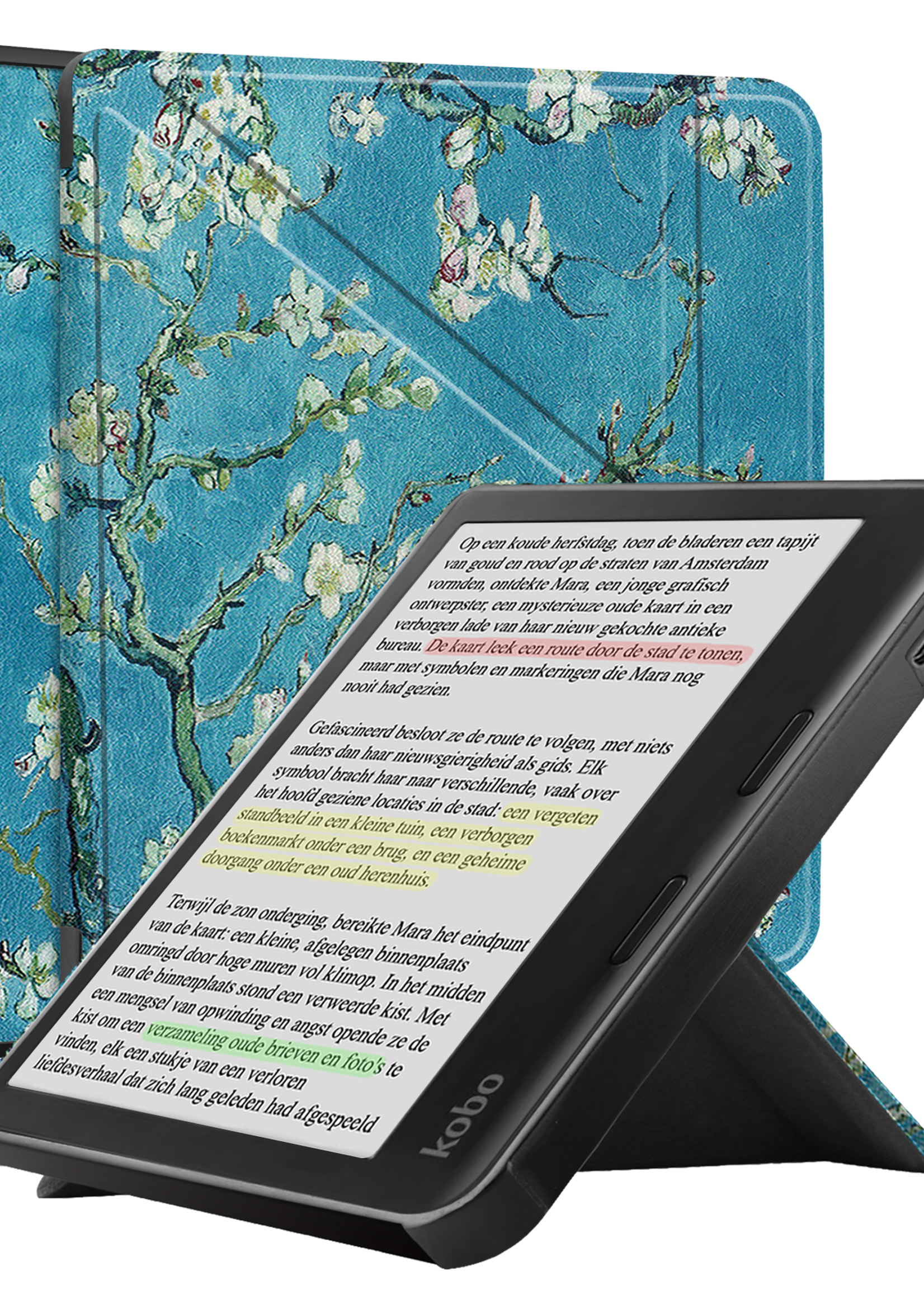 BTH Hoesje Geschikt voor Kobo Libra Colour Hoesje Trifold Bescherm Case - Hoes Geschikt voor Kobo Libra Colour Hoes Book Cover - Bloesem