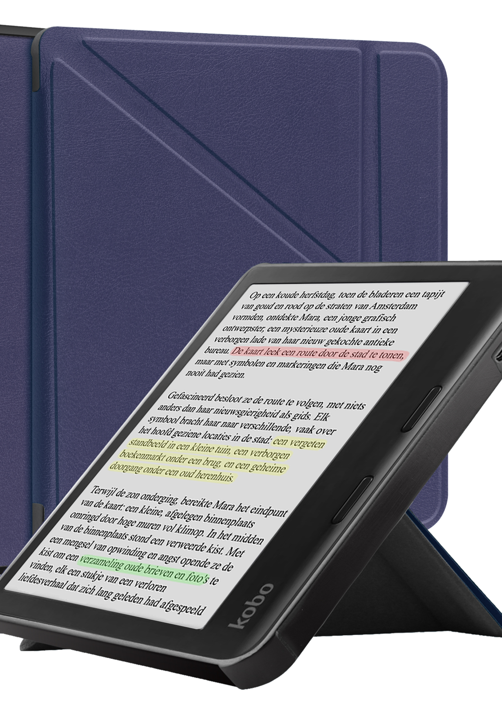 BTH Hoesje Geschikt voor Kobo Libra Colour Hoesje Trifold Bescherm Case - Hoes Geschikt voor Kobo Libra Colour Hoes Book Cover - Donkerblauw