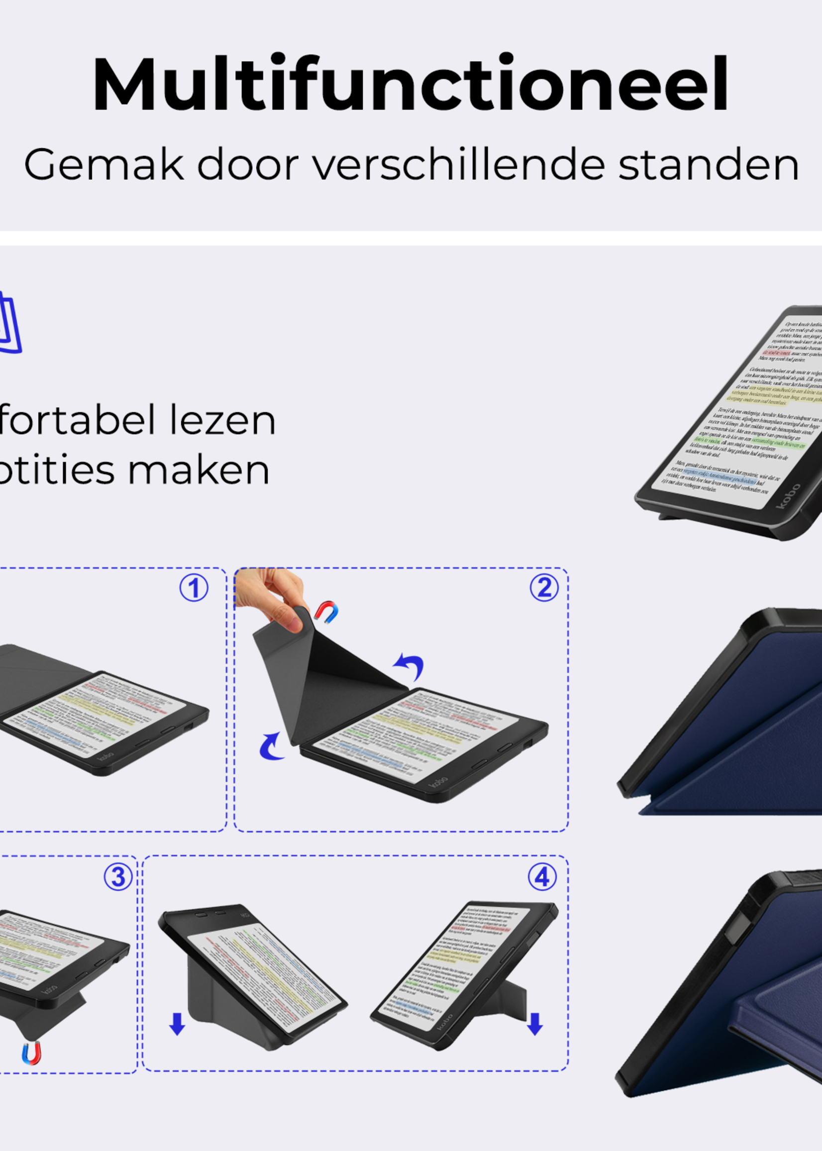 BTH Hoesje Geschikt voor Kobo Libra Colour Hoesje Trifold Bescherm Case - Hoes Geschikt voor Kobo Libra Colour Hoes Book Cover - Donkerblauw