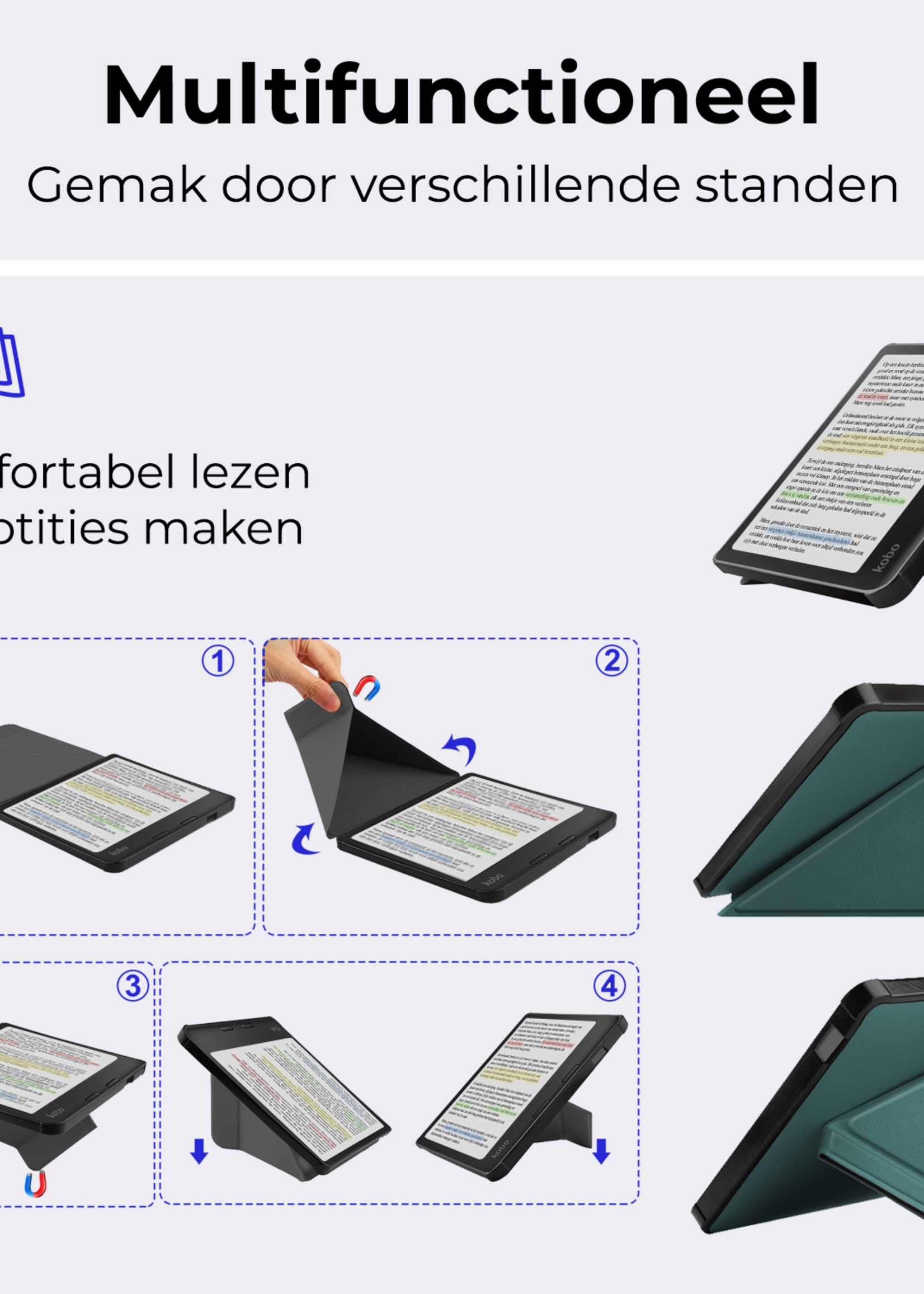 BTH Hoesje Geschikt voor Kobo Libra Colour Hoesje Trifold Bescherm Case - Hoes Geschikt voor Kobo Libra Colour Hoes Book Cover - Donkergroen