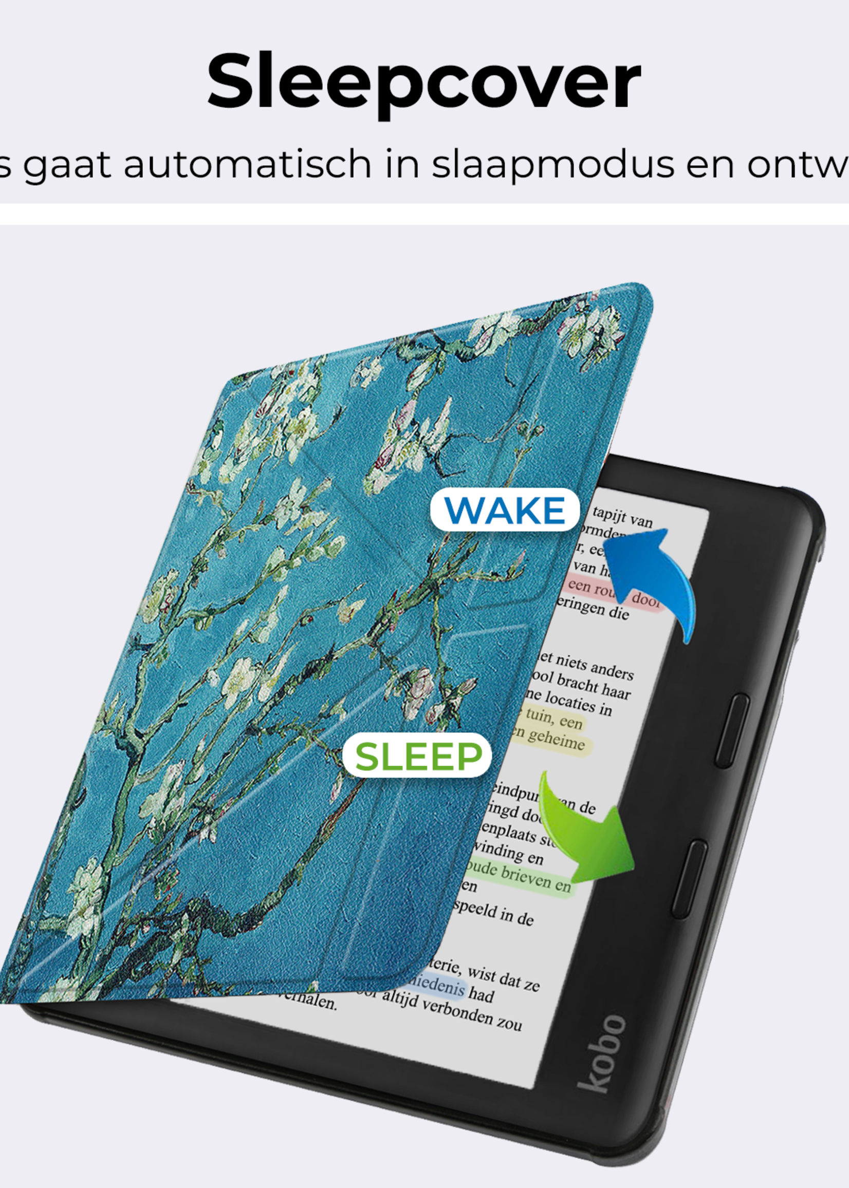 BTH Hoesje Geschikt voor Kobo Libra Colour Hoesje Trifold Bescherm Case Met Screenprotector - Hoes Geschikt voor Kobo Libra Colour Hoes Book Cover - Bloesem