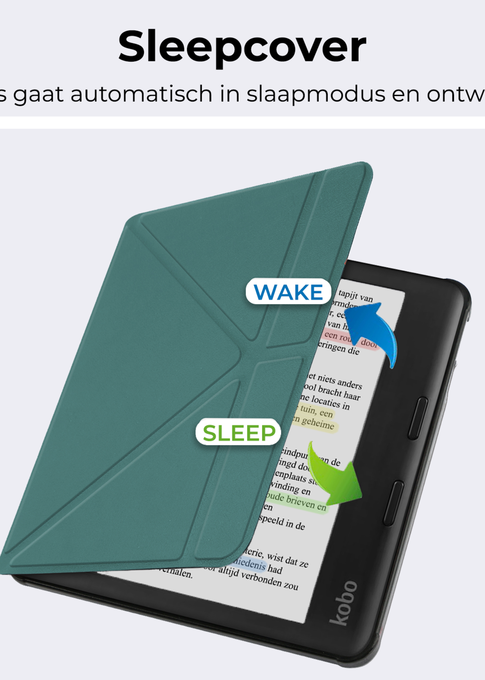 BTH Hoesje Geschikt voor Kobo Libra Colour Hoesje Trifold Bescherm Case Met Screenprotector - Hoes Geschikt voor Kobo Libra Colour Hoes Book Cover - Donkergroen