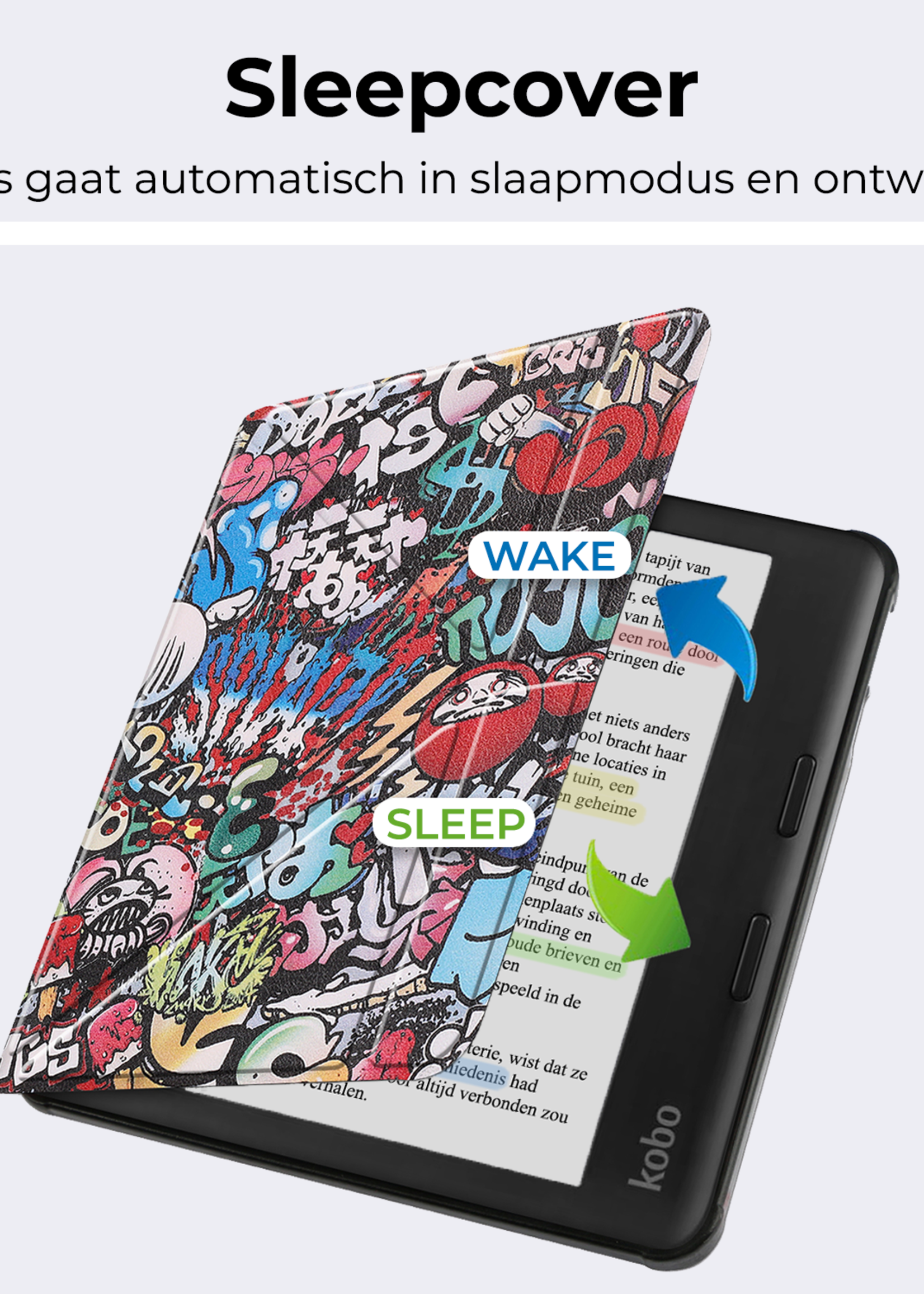 BTH Hoesje Geschikt voor Kobo Libra Colour Hoesje Trifold Bescherm Case Met Screenprotector - Hoes Geschikt voor Kobo Libra Colour Hoes Book Cover - Graffity