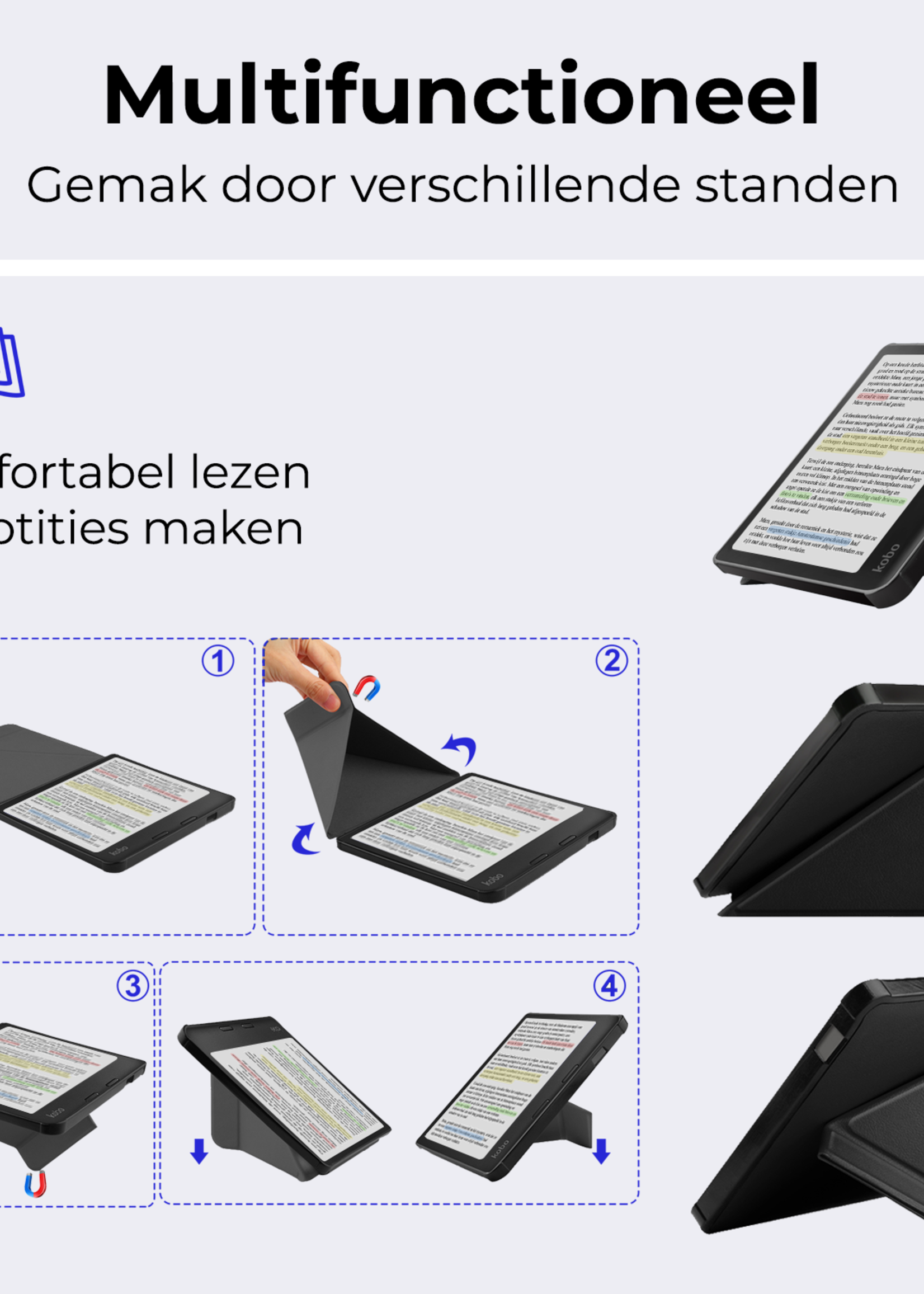BTH Hoesje Geschikt voor Kobo Libra Colour Hoesje Trifold Bescherm Case Met Screenprotector - Hoes Geschikt voor Kobo Libra Colour Hoes Book Cover - Zwart
