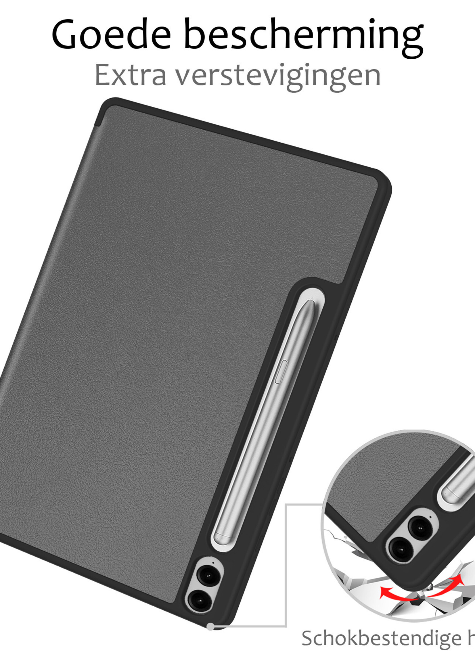 BTH Hoes Geschikt voor Samsung Galaxy Tab S9 FE Plus Hoes Book Case Hoesje Trifold Cover Met Uitsparing Geschikt voor S Pen Met Screenprotector - Hoesje Geschikt voor Samsung Tab S9 FE Plus Hoesje Bookcase - Grijs
