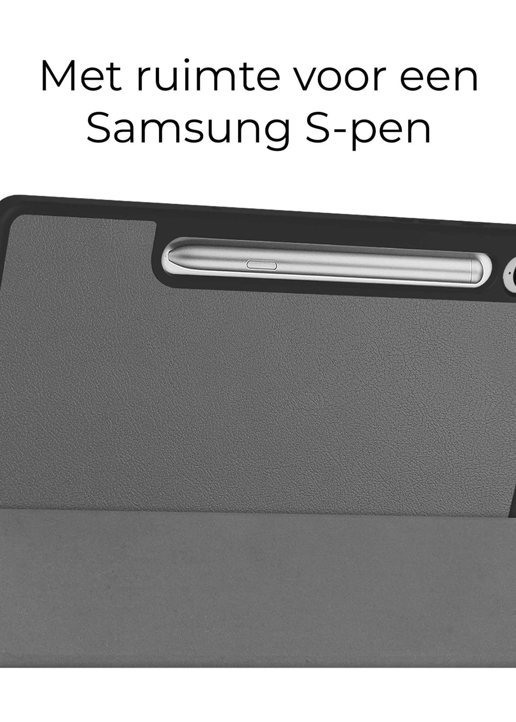 BTH Hoes Geschikt voor Samsung Galaxy Tab S9 FE Plus Hoes Book Case Hoesje Trifold Cover Met Uitsparing Geschikt voor S Pen Met Screenprotector - Hoesje Geschikt voor Samsung Tab S9 FE Plus Hoesje Bookcase - Grijs