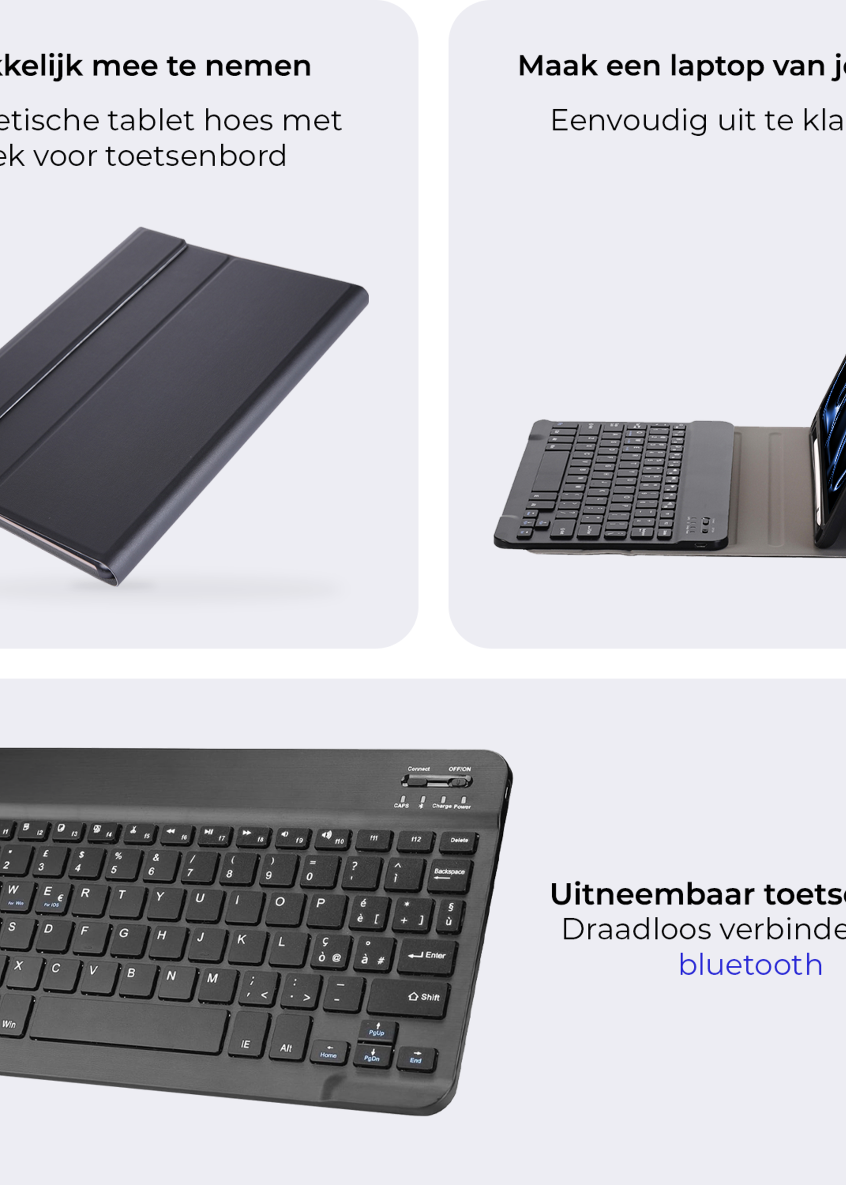 BTH iPad Pro 11 inch 2024 Hoesje Toetsenbord En Screenprotector - iPad Pro 11 inch 2024 Hoes Luxe Keyboard Case Cover Met Bescherm Glas (10,9 inch) - Zwart