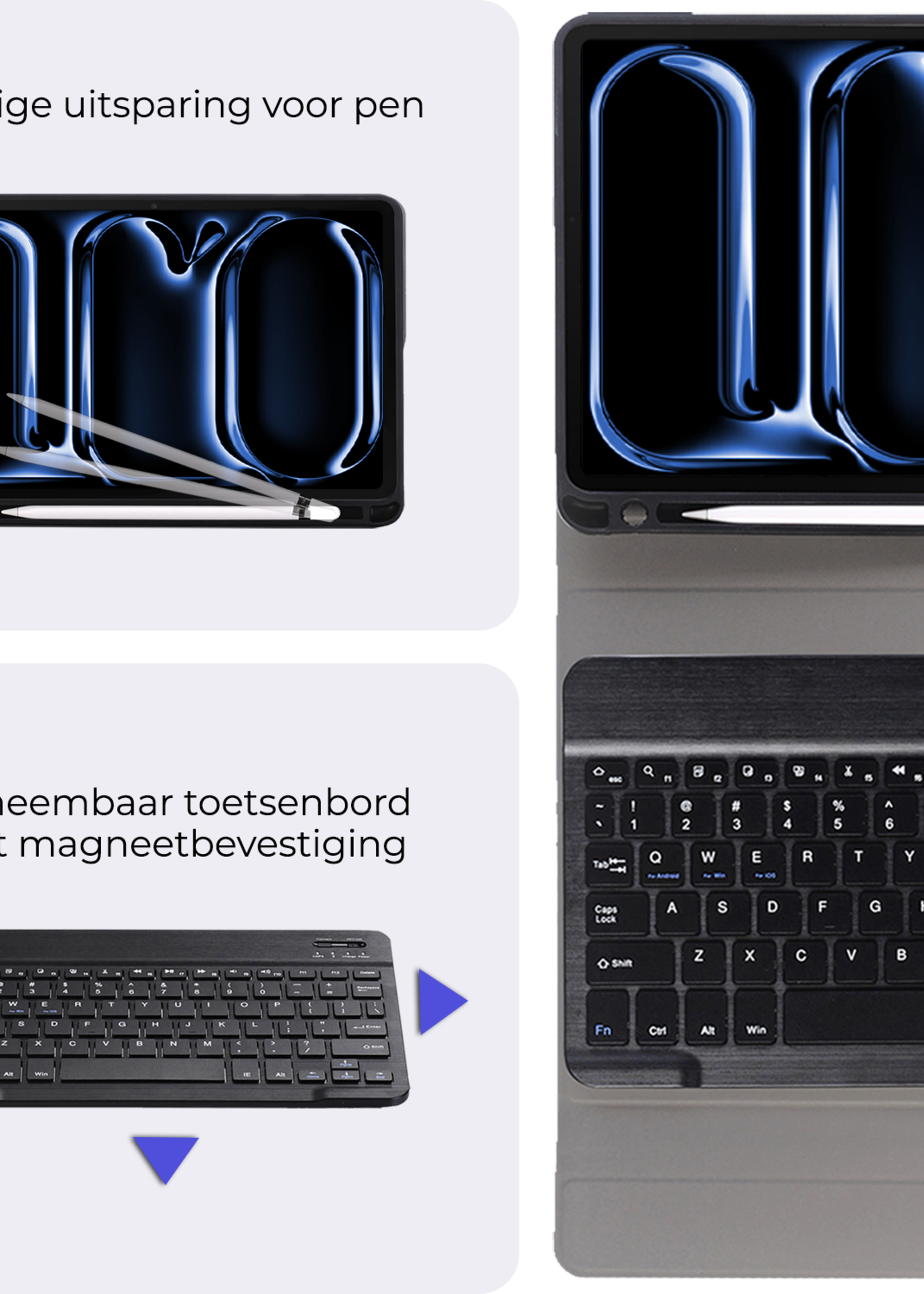 BTH iPad Pro 11 inch 2024 Hoesje Toetsenbord En Screenprotector - iPad Pro 11 inch 2024 Hoes Luxe Keyboard Case Cover Met Bescherm Glas (10,9 inch) - Zwart