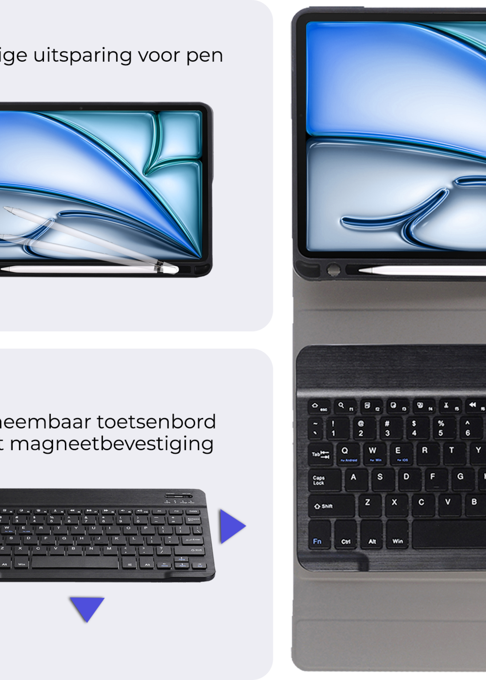 BTH iPad Air 6 (13 inch) Hoesje Toetsenbord En Screenprotector - iPad Air 6 (13 inch) Hoes Luxe Keyboard Case Cover Met Bescherm Glas (10,9 inch) - Donkerblauw