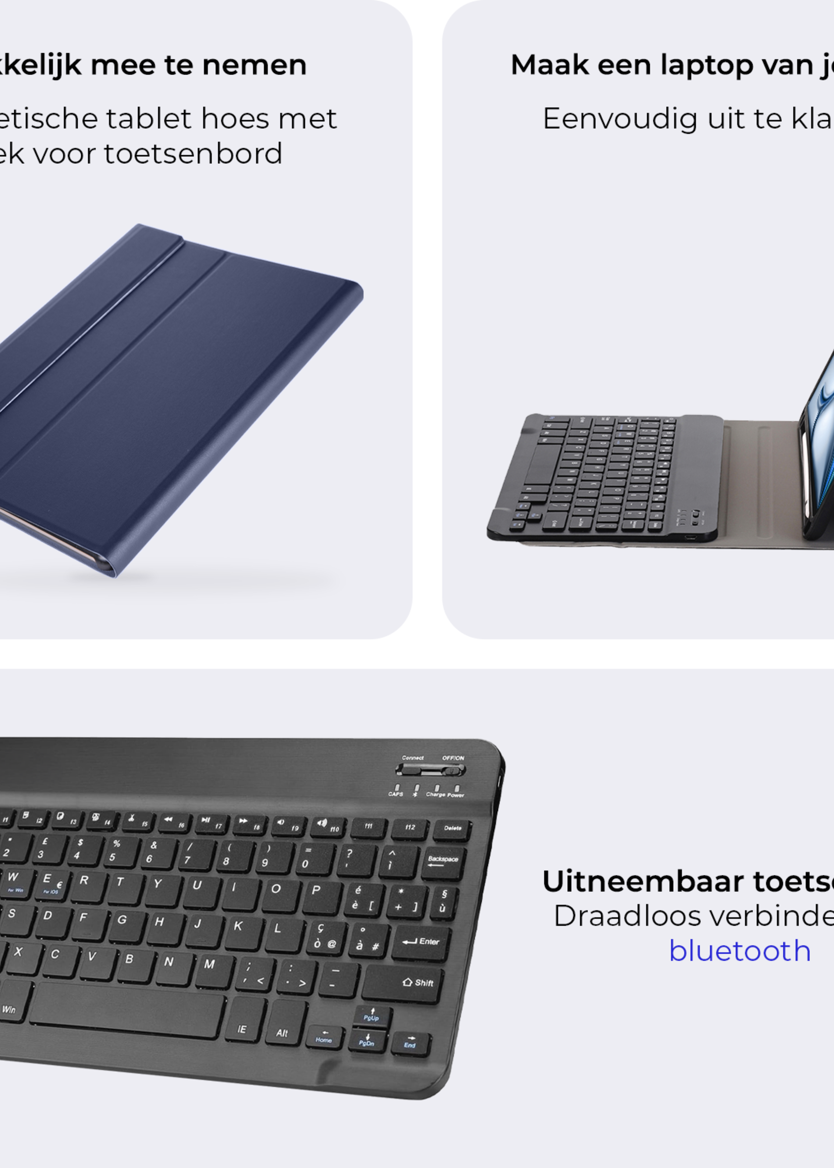 BTH iPad Air 6 (11 inch) Hoesje Toetsenbord En Screenprotector - iPad Air 6 (11 inch) Hoes Luxe Keyboard Case Cover Met Bescherm Glas (10,9 inch) - Donkerblauw