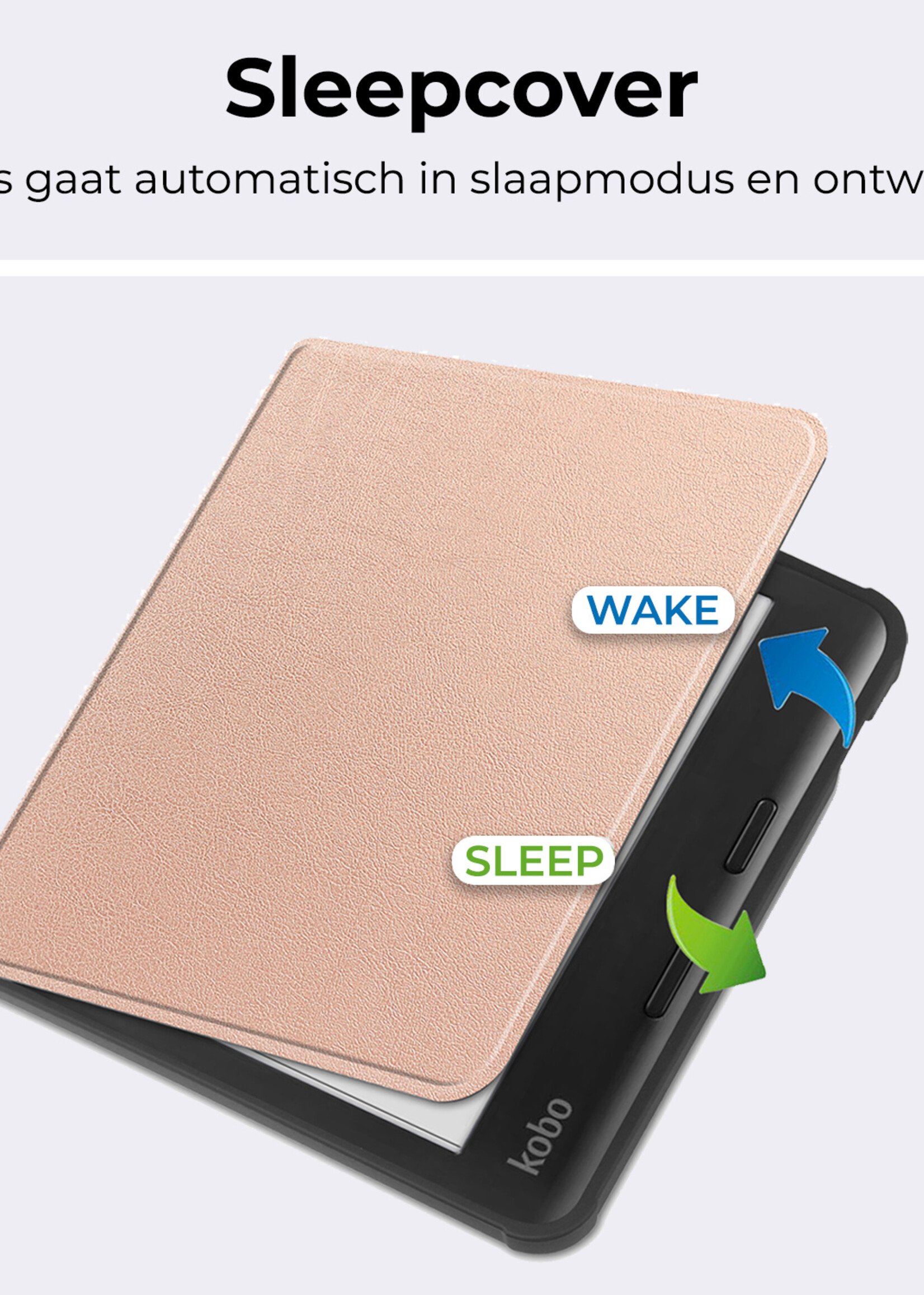 BTH Hoesje Geschikt voor Kobo Libra Colour Hoesje Luxe Bescherm Case - Hoes Geschikt voor Kobo Libra Colour Hoes Book Cover - Rosé Goud