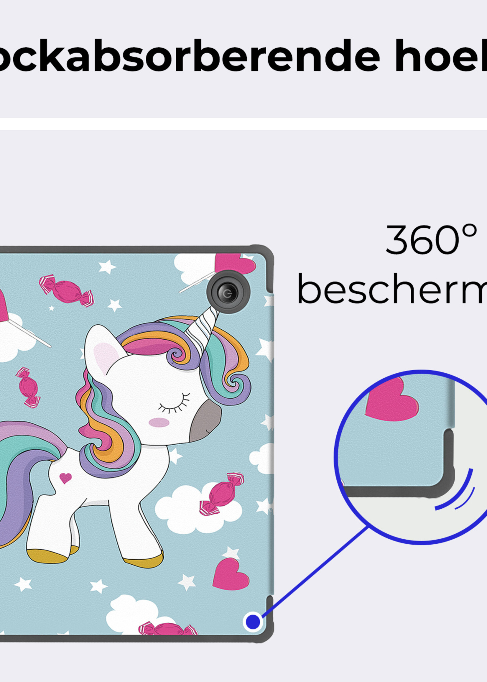 BTH Hoesje Geschikt voor Kobo Libra Colour Hoesje Luxe Bescherm Case Met Screenprotector - Hoes Geschikt voor Kobo Libra Colour Hoes Book Cover - Eenhoorn
