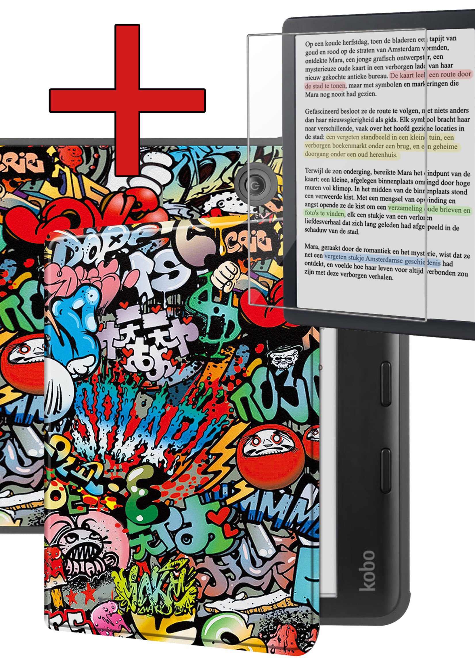 BTH Hoesje Geschikt voor Kobo Libra Colour Hoesje Luxe Bescherm Case Met Screenprotector - Hoes Geschikt voor Kobo Libra Colour Hoes Book Cover - Graffity