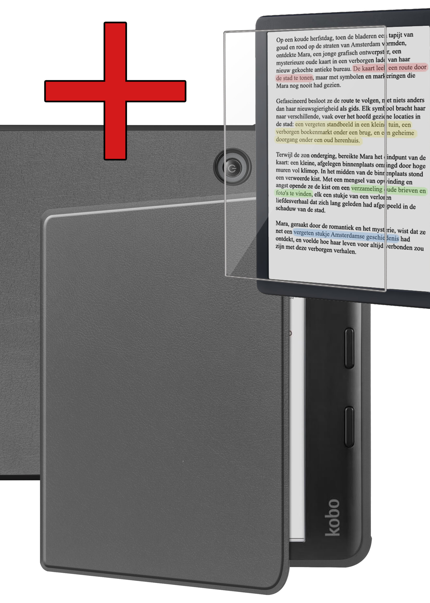 BTH Hoesje Geschikt voor Kobo Libra Colour Hoesje Luxe Bescherm Case Met Screenprotector - Hoes Geschikt voor Kobo Libra Colour Hoes Book Cover - Grijs