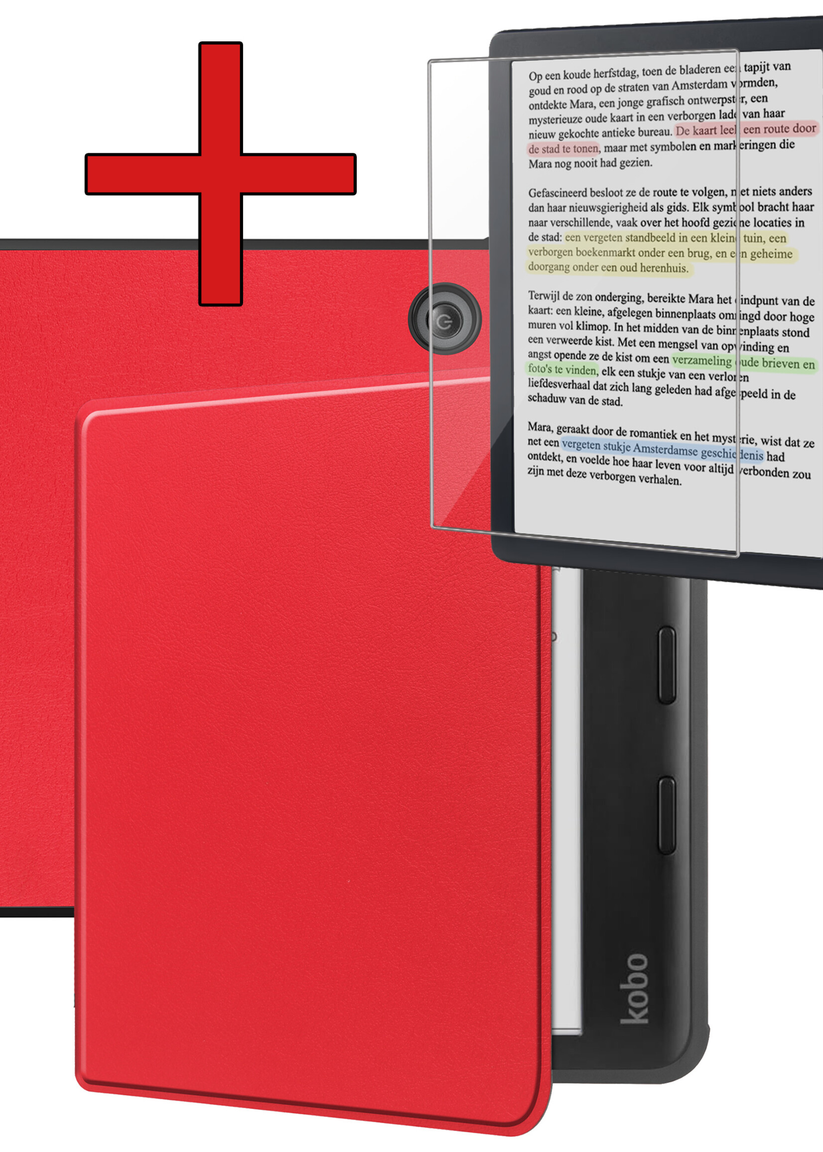 BTH Hoesje Geschikt voor Kobo Libra Colour Hoesje Luxe Bescherm Case Met Screenprotector - Hoes Geschikt voor Kobo Libra Colour Hoes Book Cover - Rood