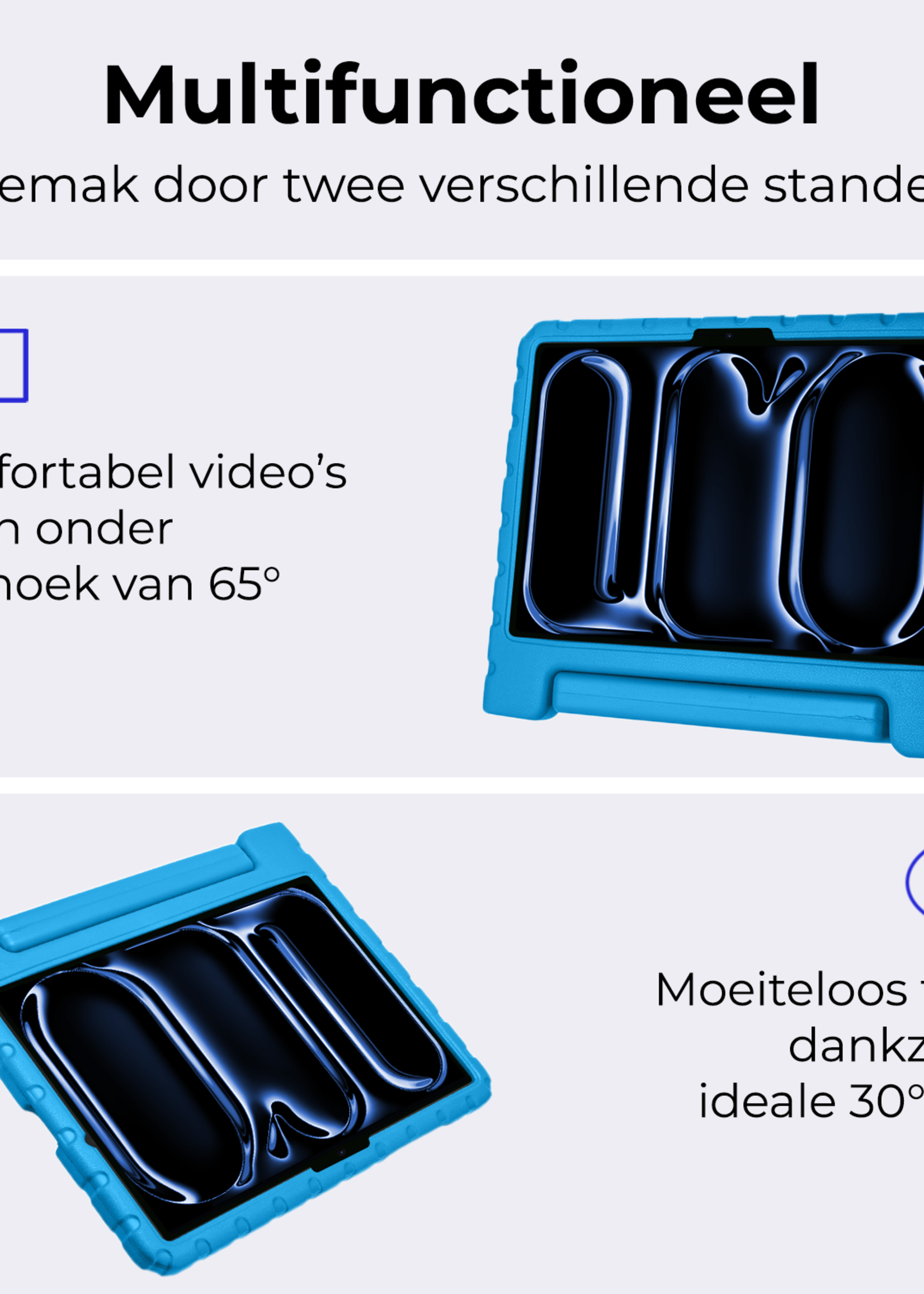 BTH iPad Pro 11 inch 2024 Hoes Kinder Hoesje Kids Case Cover Kids Proof Met 2x Screenprotector - iPad Pro 11 inch 2024 Kinder Hoes - Licht Blauw
