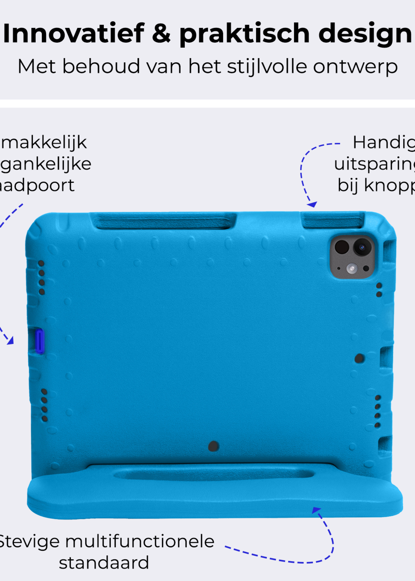 BTH iPad Pro 11 inch 2024 Hoes Kinder Hoesje Kids Case Cover Kids Proof Met 2x Screenprotector - iPad Pro 11 inch 2024 Kinder Hoes - Licht Blauw