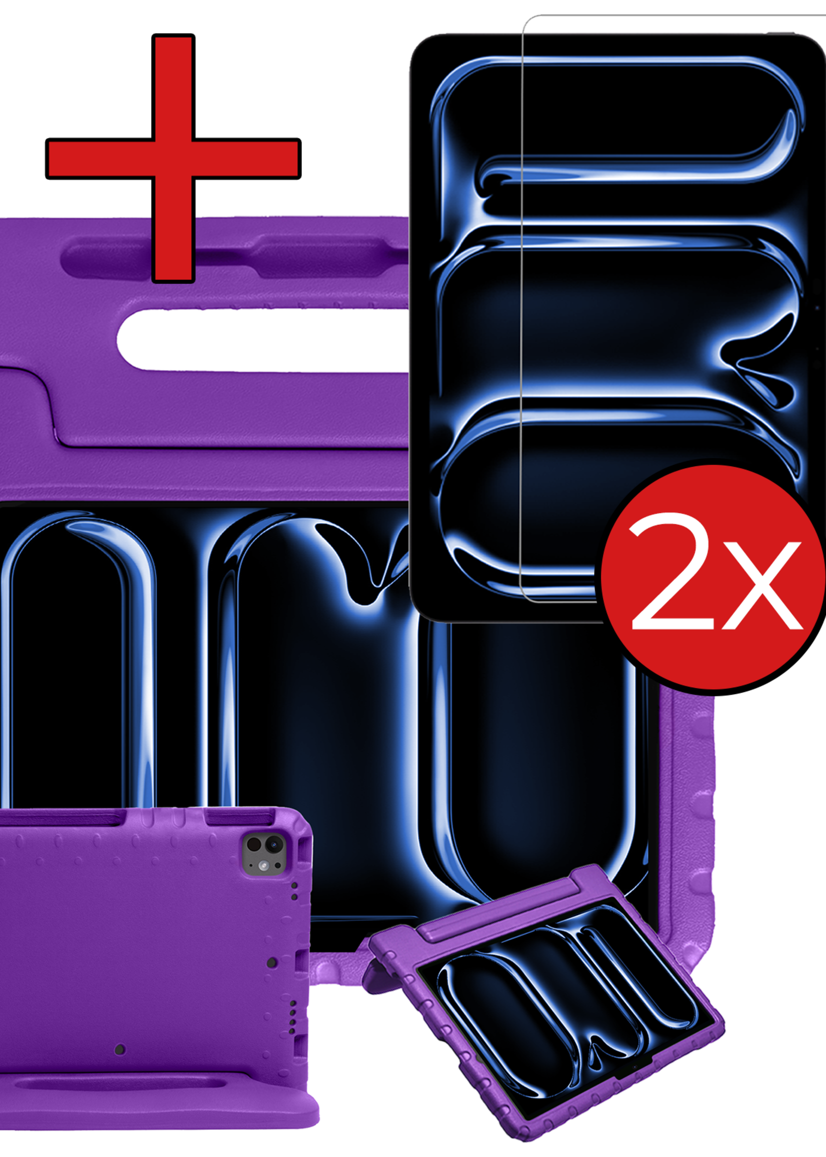 BTH iPad Pro 11 inch 2024 Hoes Kinder Hoesje Kids Case Cover Kids Proof Met 2x Screenprotector - iPad Pro 11 inch 2024 Kinder Hoes - Paars