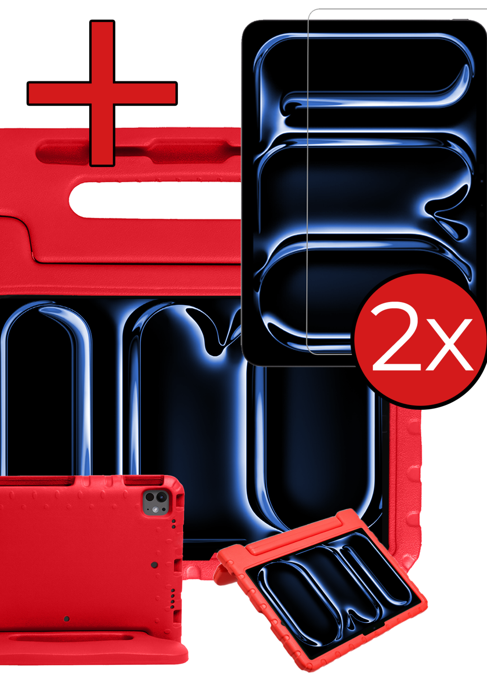 BTH iPad Pro 11 inch 2024 Hoes Kinder Hoesje Kids Case Cover Kids Proof Met 2x Screenprotector - iPad Pro 11 inch 2024 Kinder Hoes - Rood
