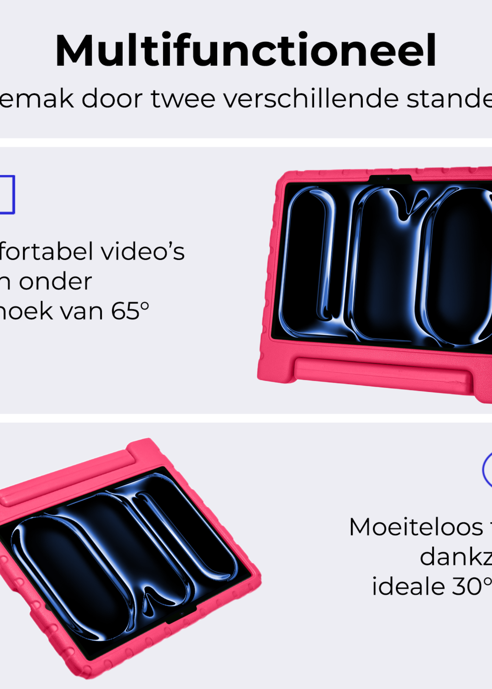 BTH iPad Pro 11 inch 2024 Hoes Kinder Hoesje Kids Case Cover Kids Proof Met 2x Screenprotector - iPad Pro 11 inch 2024 Kinder Hoes - Roze