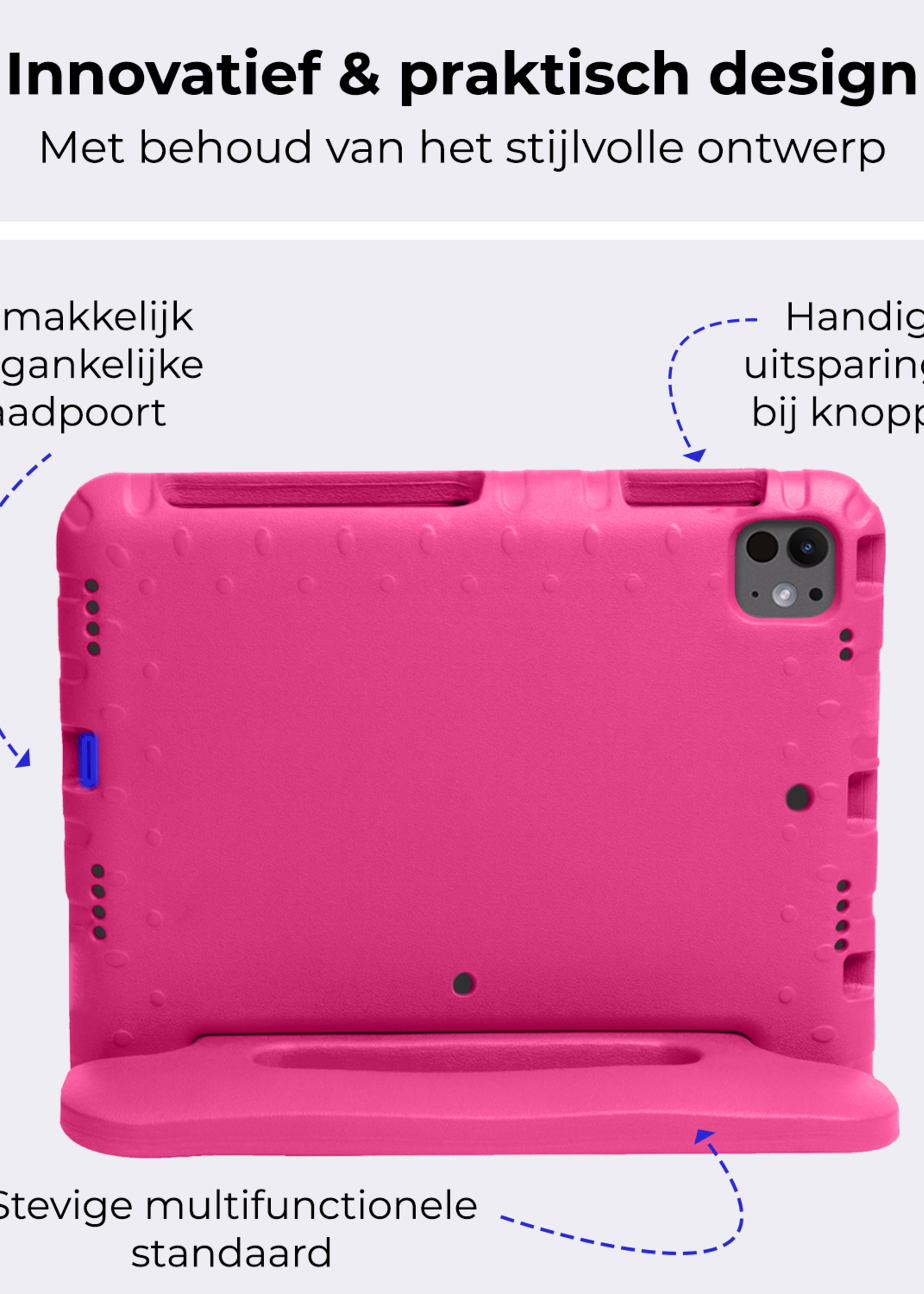 BTH iPad Pro 11 inch 2024 Hoes Kinder Hoesje Kids Case Cover Kids Proof Met 2x Screenprotector - iPad Pro 11 inch 2024 Kinder Hoes - Roze