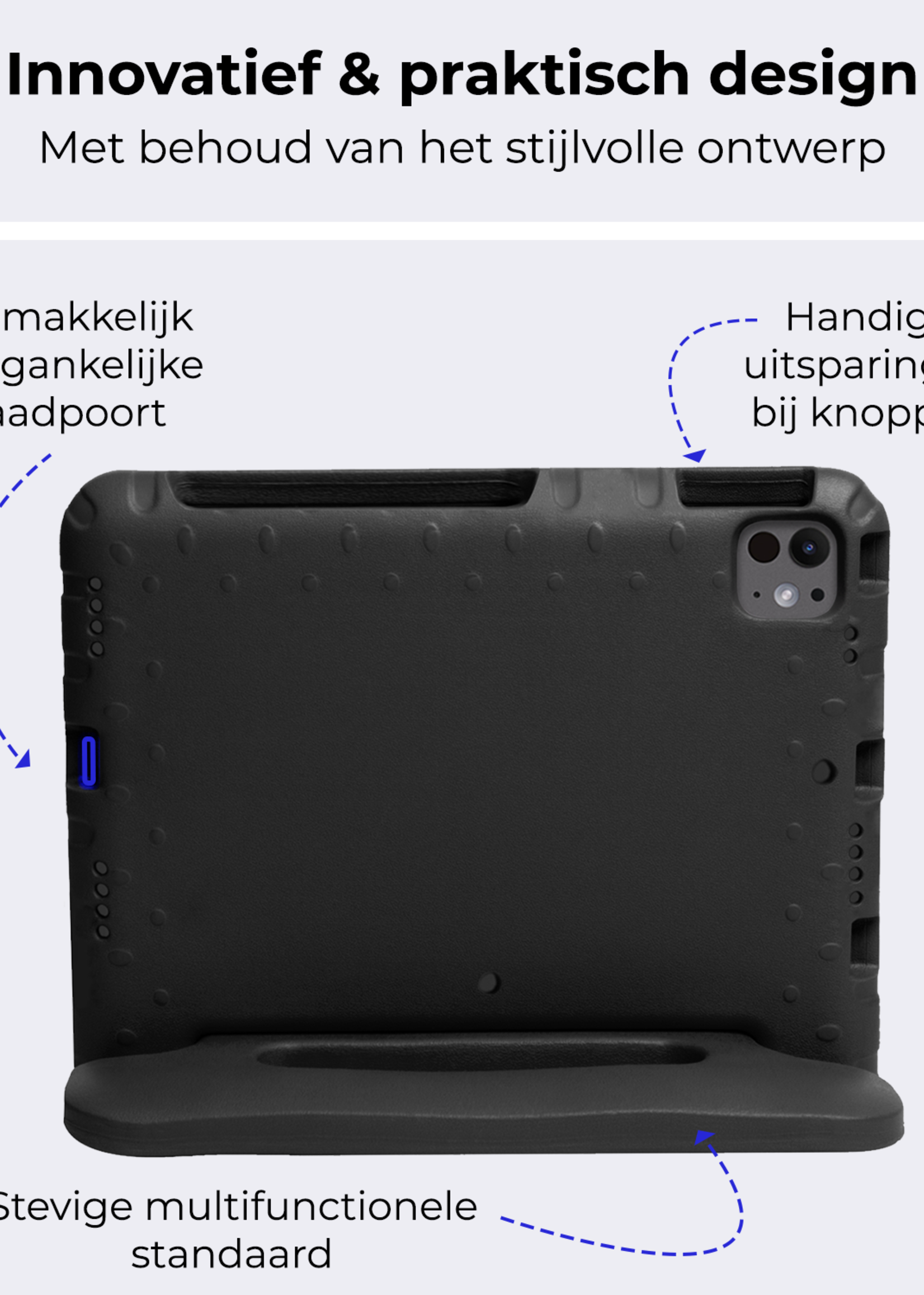 BTH iPad Pro 11 inch 2024 Hoes Kinder Hoesje Kids Case Cover Kids Proof Met 2x Screenprotector - iPad Pro 11 inch 2024 Kinder Hoes - Zwart