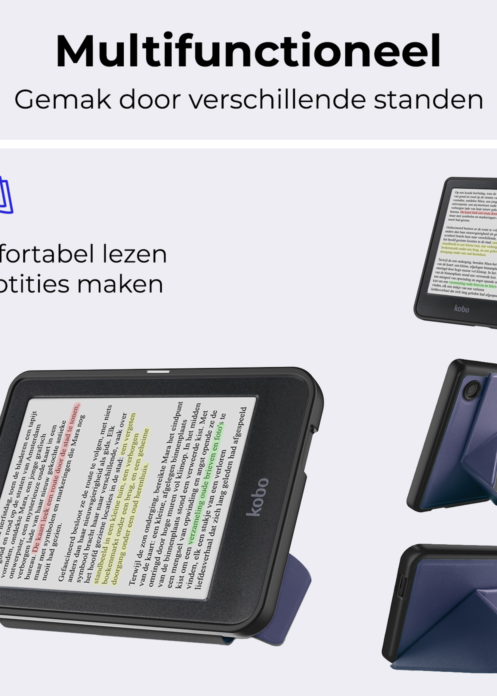 BTH Hoesje Geschikt voor Kobo Clara Colour Hoesje Luxe Bescherm Case - Hoes Geschikt voor Kobo Clara Colour Hoes Book Cover - Donkerblauw