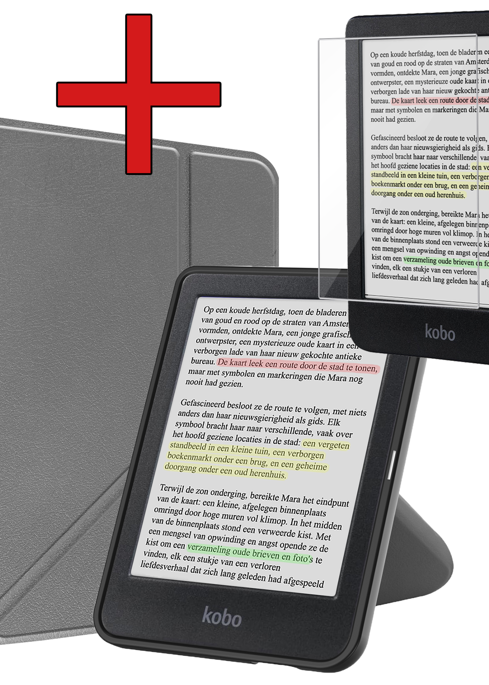 BTH Hoesje Geschikt voor Kobo Clara Colour Hoesje Luxe Bescherm Case Met Screenprotector - Hoes Geschikt voor Kobo Clara Colour Hoes Book Cover - Grijs