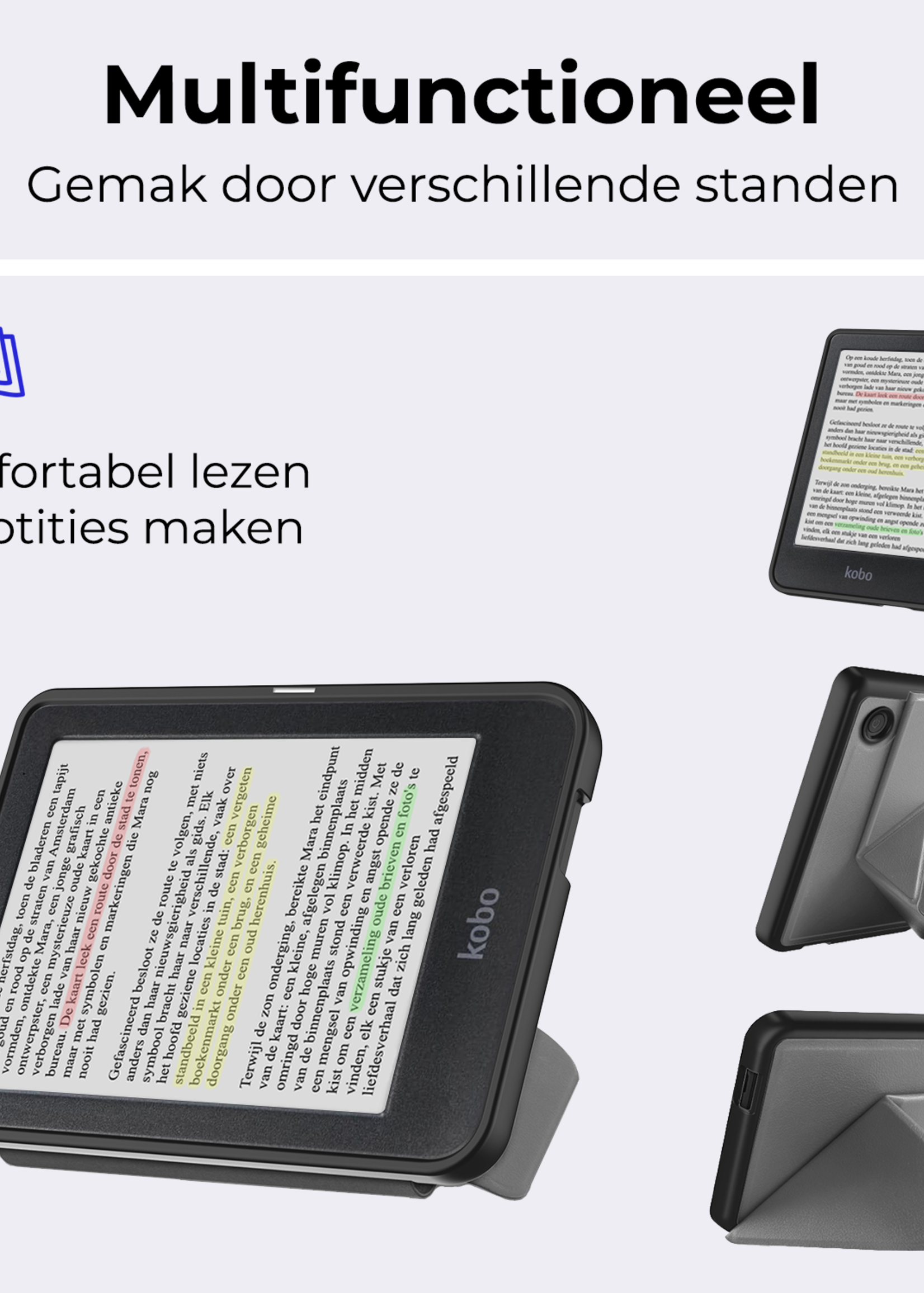 BTH Hoesje Geschikt voor Kobo Clara Colour Hoesje Luxe Bescherm Case Met Screenprotector - Hoes Geschikt voor Kobo Clara Colour Hoes Book Cover - Grijs