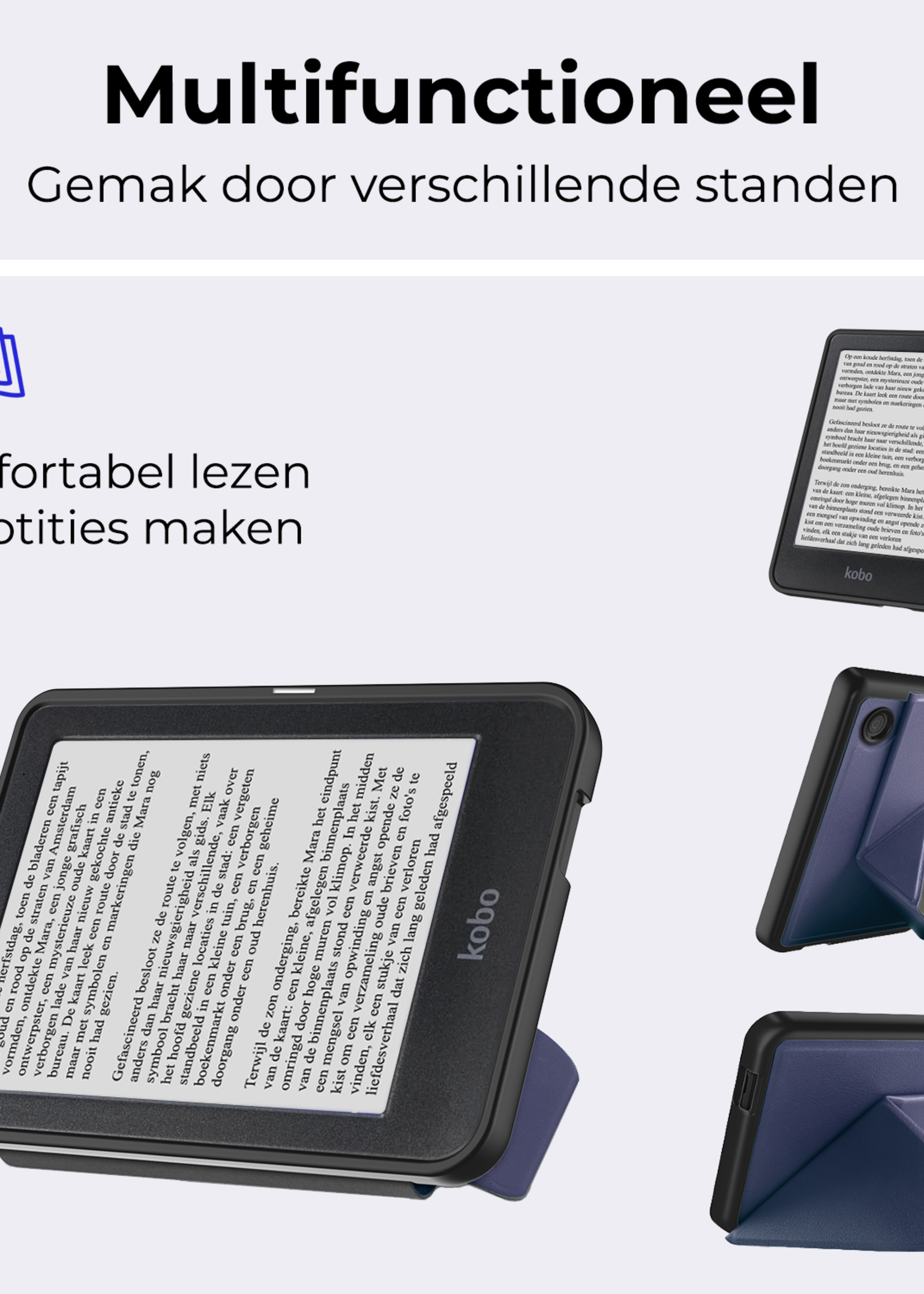 BTH Hoesje Geschikt voor Kobo Clara BW Hoesje Luxe Bescherm Case - Hoes Geschikt voor Kobo Clara BW Hoes Book Cover - Donkerblauw